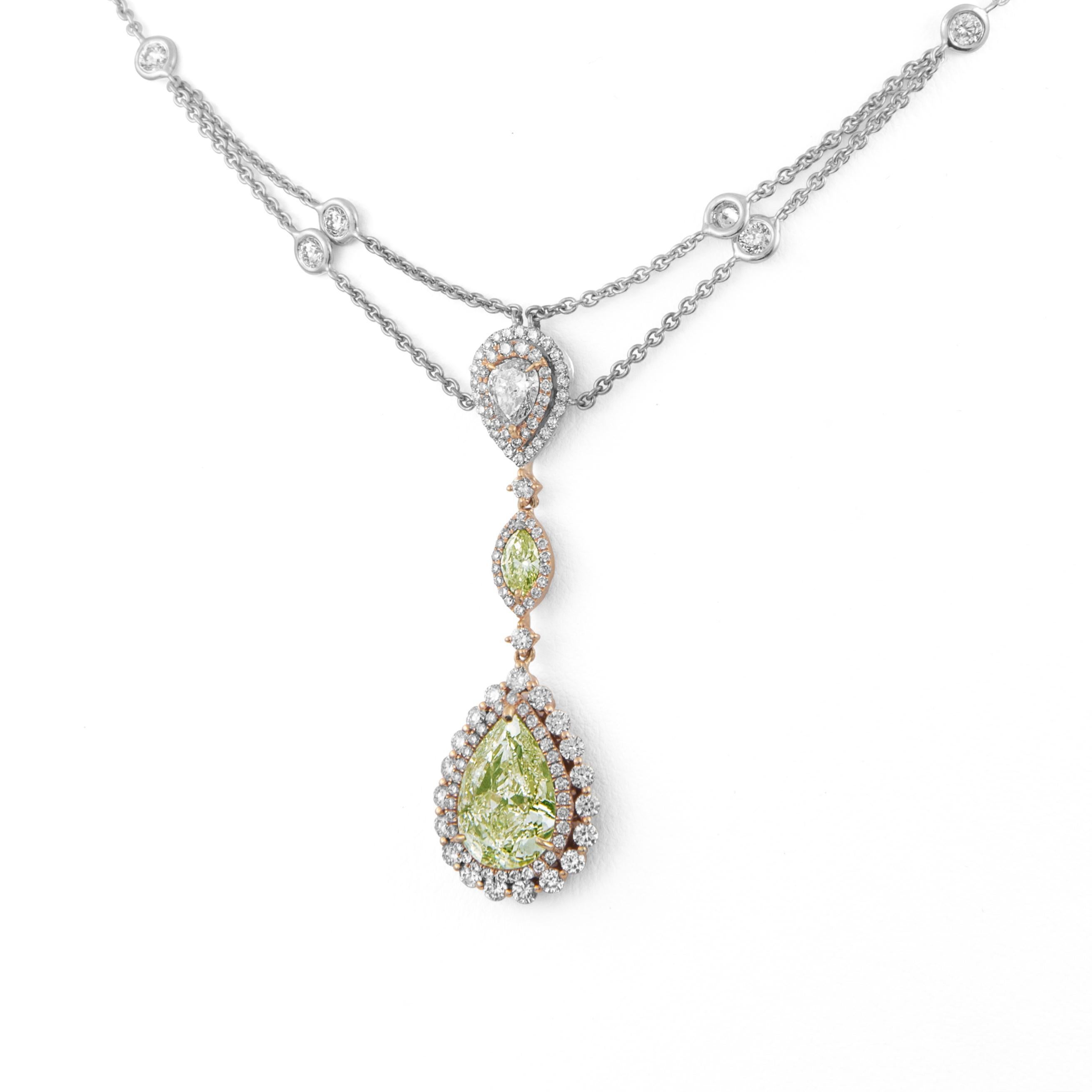 Contemporary Alexander Beverly Hills GIA 5.97ctt Green Yellow Diamond 18k Necklace For Sale