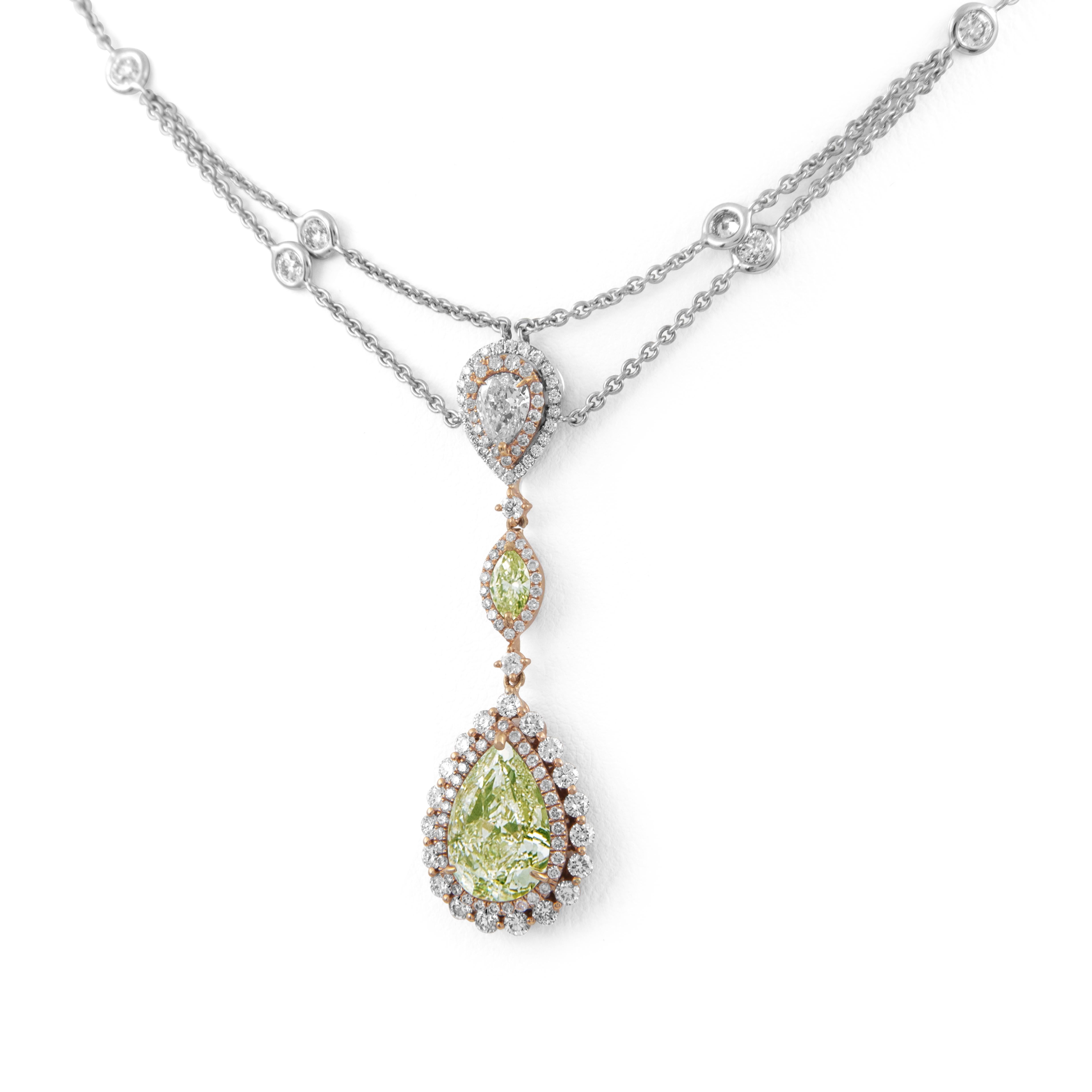 Pear Cut Alexander Beverly Hills GIA 5.97ctt Green Yellow Diamond 18k Necklace For Sale