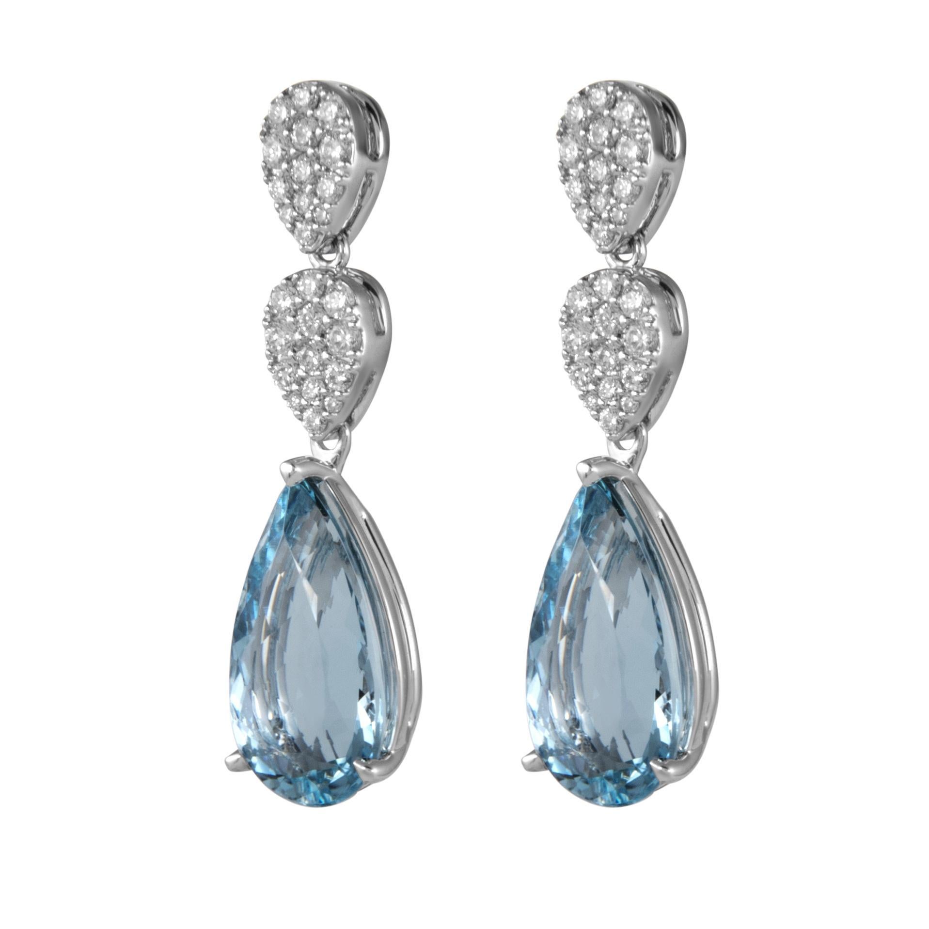 Pear Cut Alexander Beverly Hills GIA 6.02ct Aquamarine & Diamond Earrings 18k White Gold For Sale