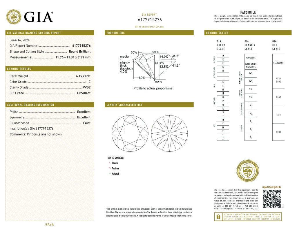 Contemporaneo Alexander Beverly Hills GIA 6,19ct E VVS2 Diamante rotondo in vendita