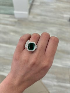 Alexander Beverly Hills GIA 6.94ct Emerald Minor with Diamond 3-Stone Ring