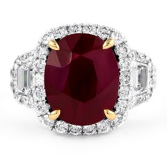 Alexander Beverly Hills GIA 7.19ct Ruby & Diamond 3-Stone Halo Ring 18k