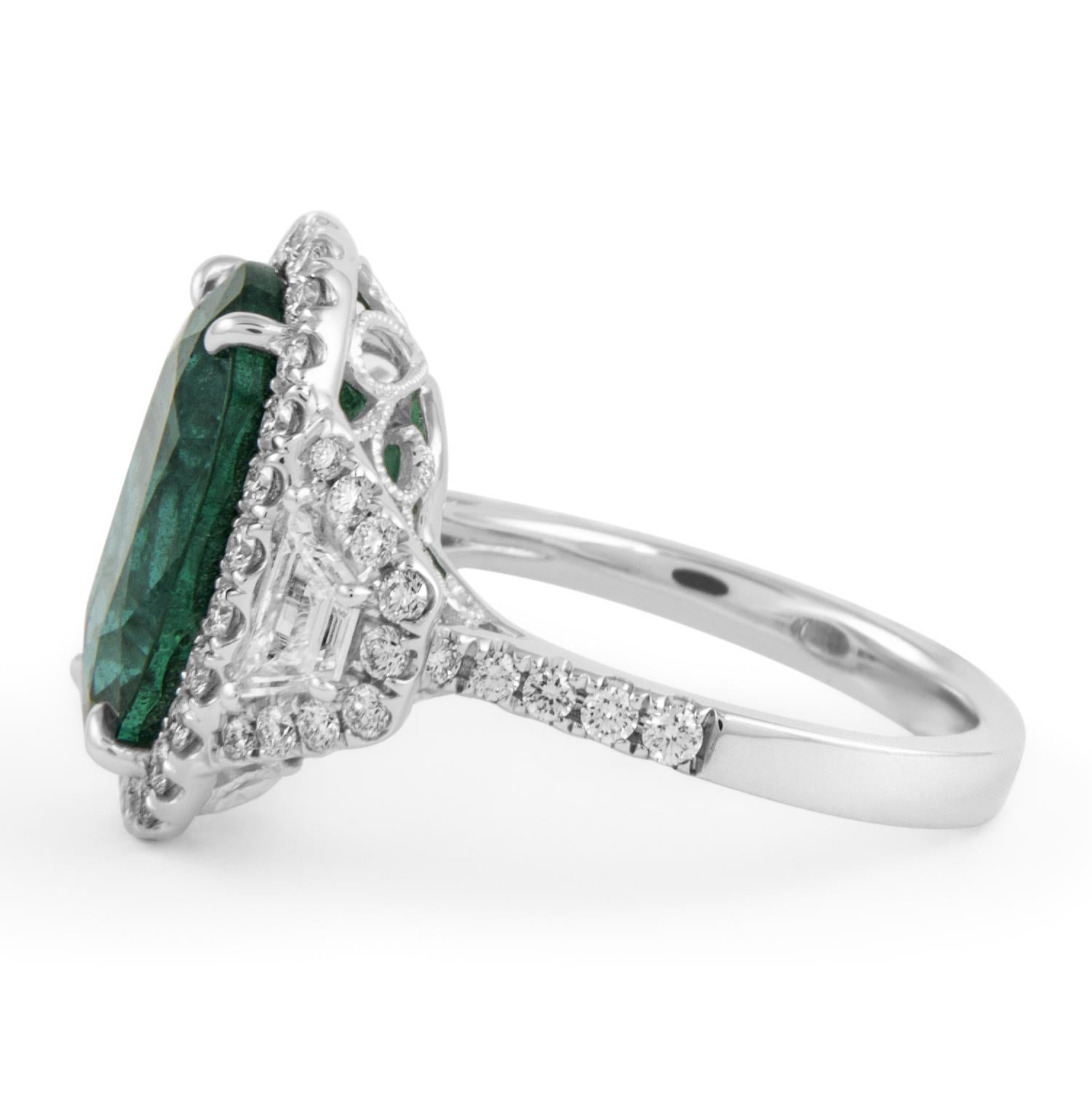 Alexander Beverly Hills GIA 7.56ct No Oil Emerald with Diamond 3-Stone Ring 18k In New Condition For Sale In BEVERLY HILLS, CA