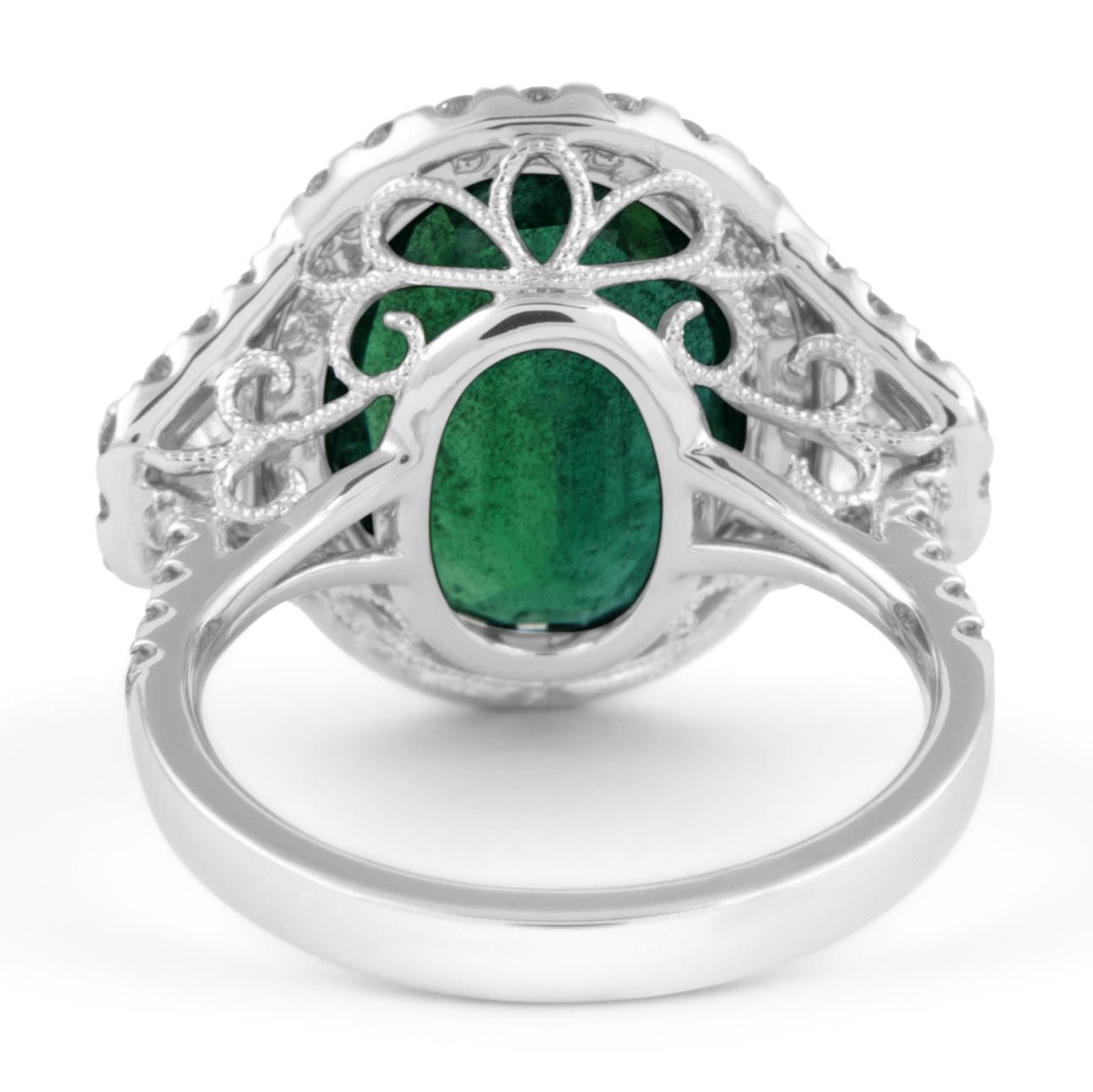 Women's Alexander Beverly Hills GIA 7.56ct No Oil Emerald with Diamond 3-Stone Ring 18k For Sale