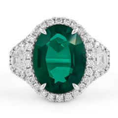 Alexander Beverly Hills GIA 7,56 Karat kein Öl Smaragd mit Diamant 3-Stein-Ring 18k