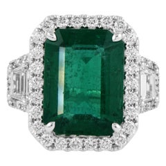Alexander Beverly Hills GIA 7.99ct Emerald & Diamond 3-Stone Ring 18k White Gold