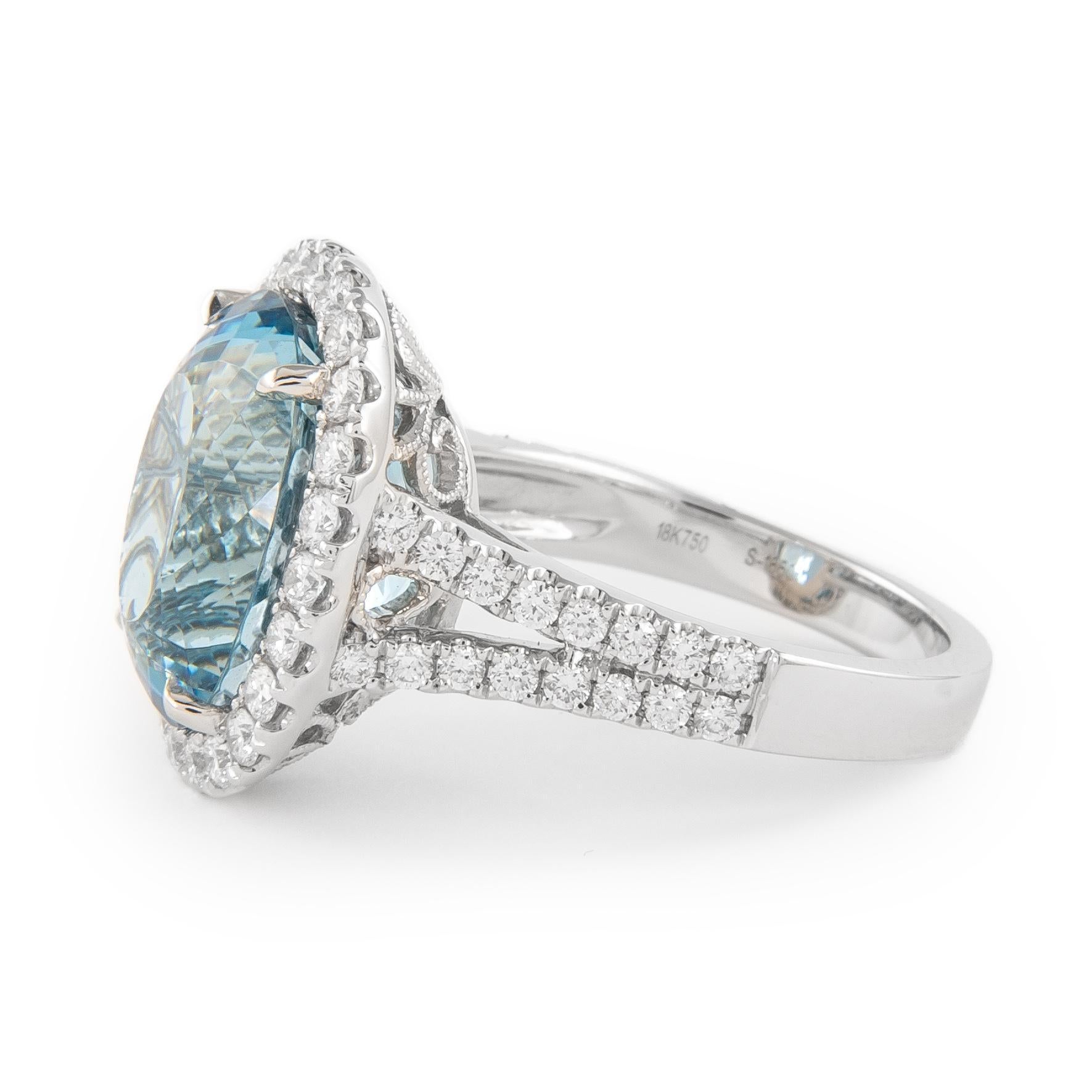 Alexander Beverly Hills GIA 8,20 ct Anillo ovalado de diamantes aguamarina Santa María 18k en Nuevo estado para la venta en BEVERLY HILLS, CA