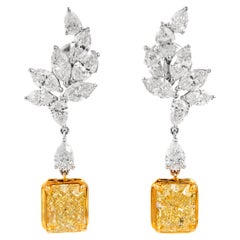Orecchini pendenti Alexander Beverly Hills con diamanti gialli Fancy da 8,40 carati totali certificati GIA, in oro 18 carati