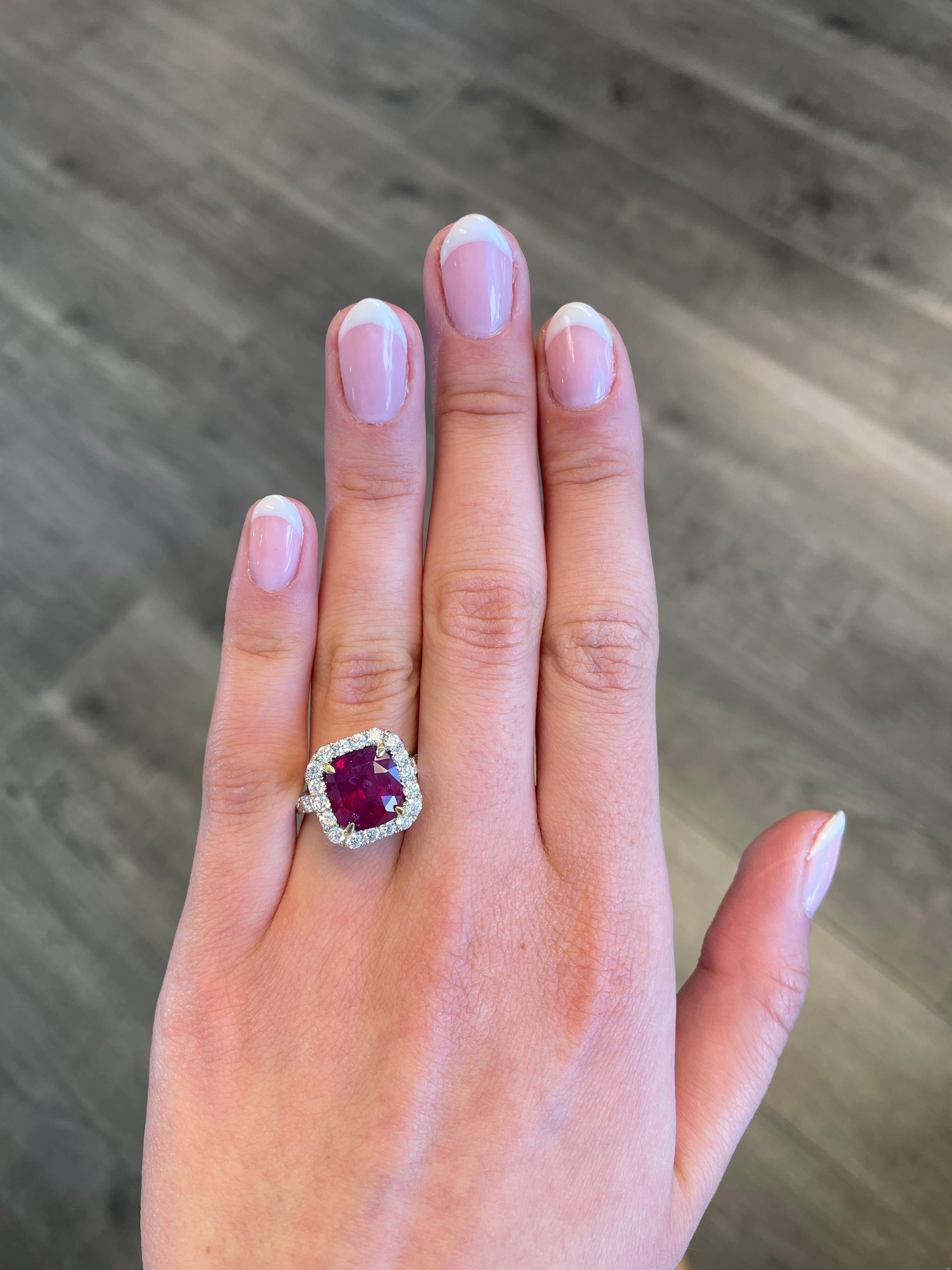 Contemporary Alexander Beverly Hills GIA Certified 5.24ct No Heat Ruby with Diamonds Ring 18k For Sale