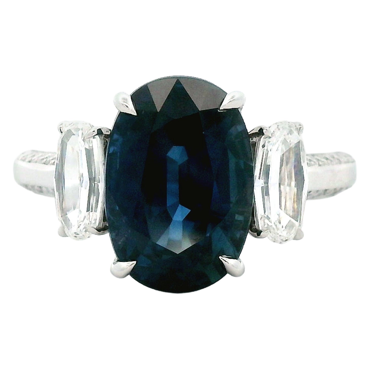 Alexander Beverly Hills GRS 4.57ct No-Heat Oval Sapphire 3-Stone Ring Platinum