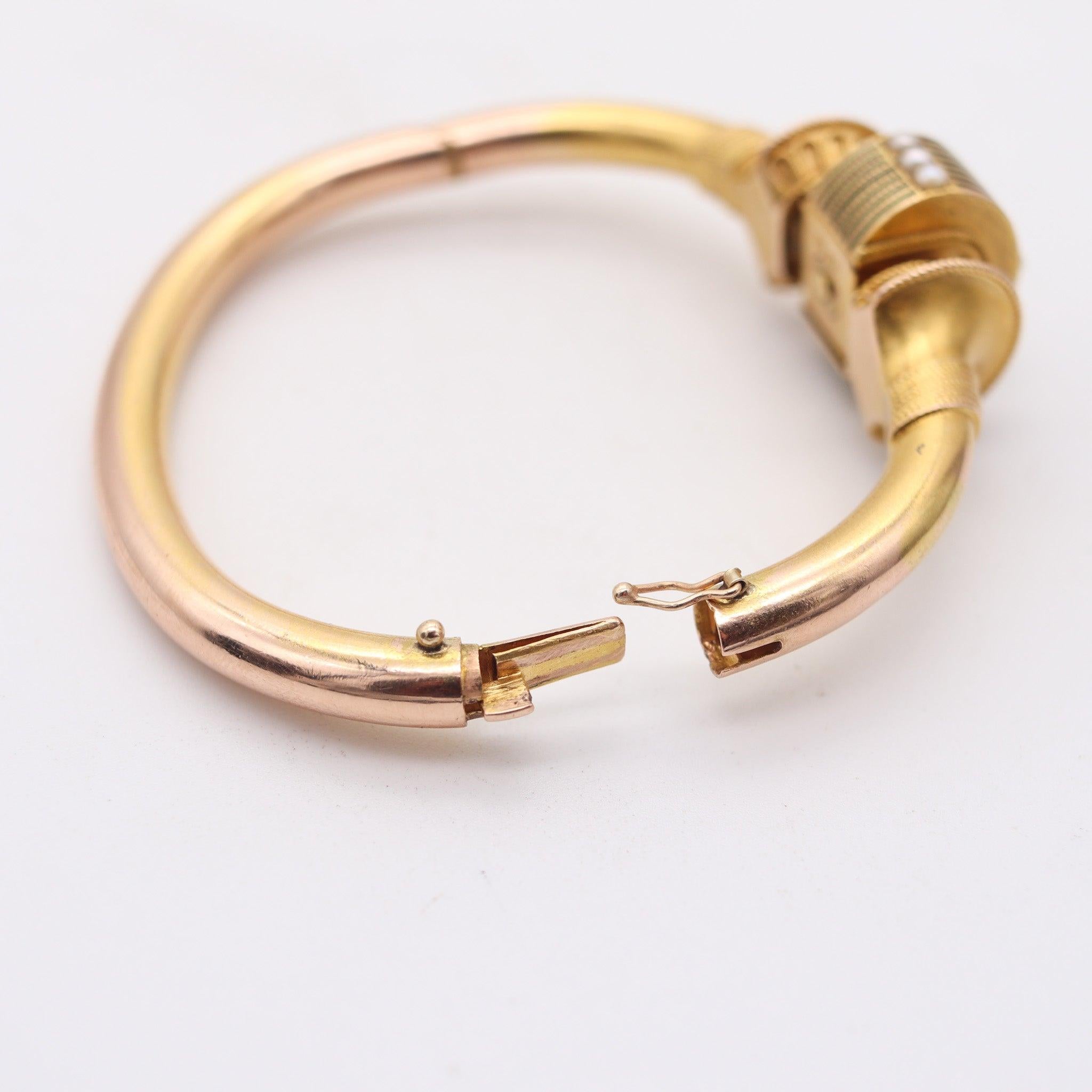 ALEXANDER BIRKL 1880 Etruscan Revival Bracelet In Brushed 14Kt Gold With Pearls For Sale 2