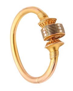 ALEXANDER BIRKL Bracelet néo-étrusque 1880 en or brossé 14 carats avec perles