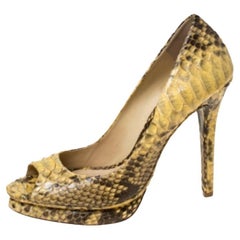 Alexander Birman Yellow/Black Python Peep Toe Pumps Size 40.5