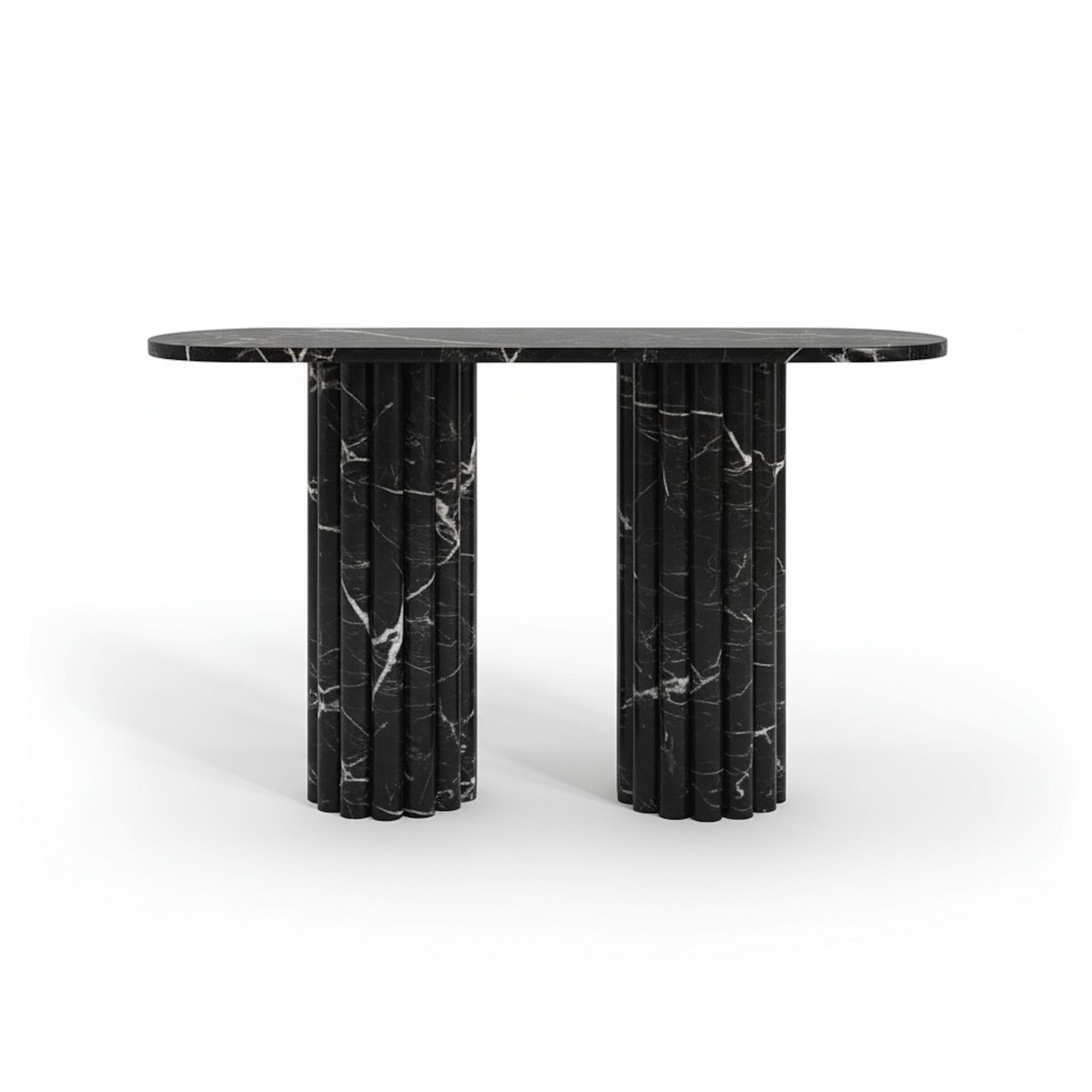 Arts and Crafts Alexander Black Console Table With Fluted Base Fully Marble For Sale