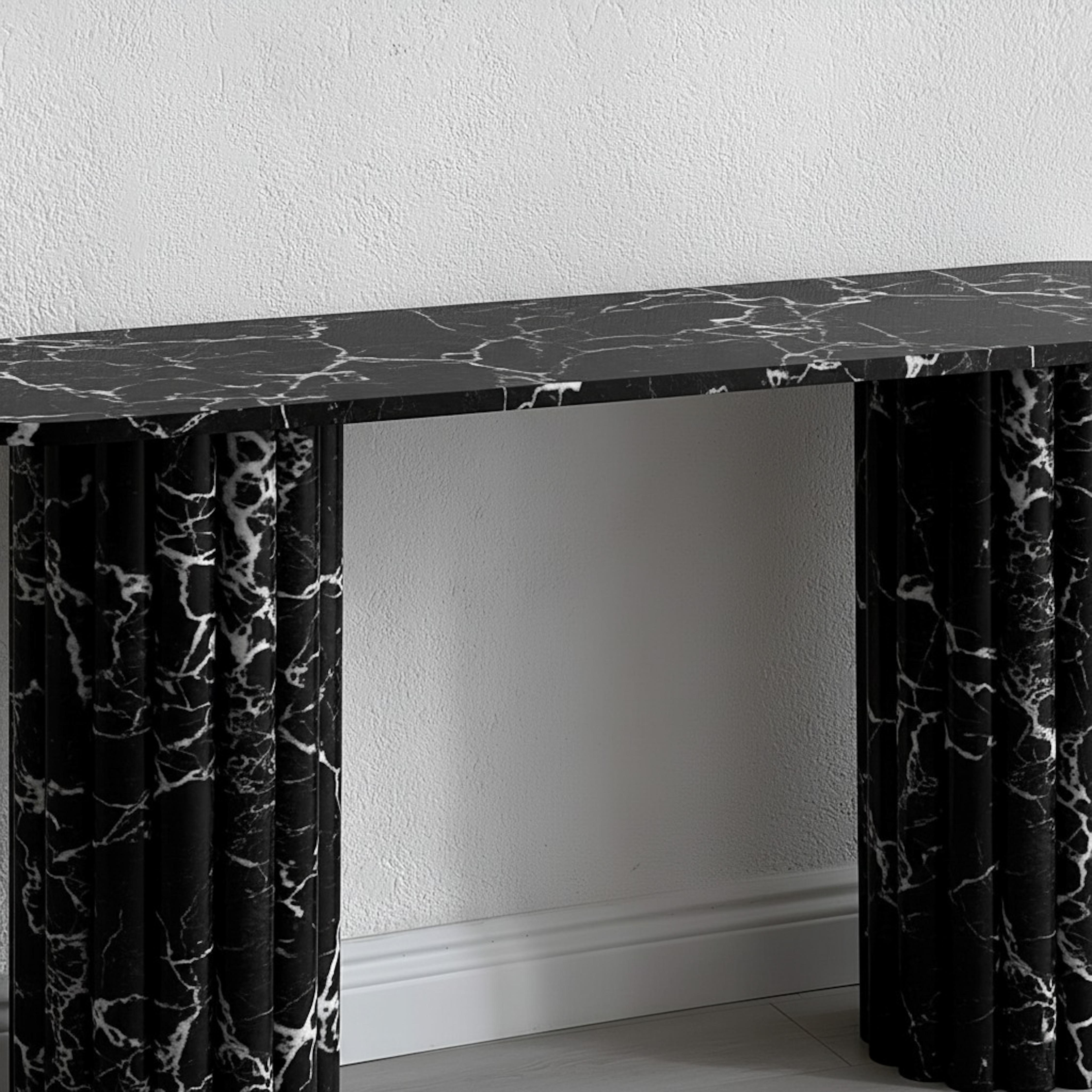 Turkish Alexander Black Console Table With Fluted Base Fully Marble For Sale