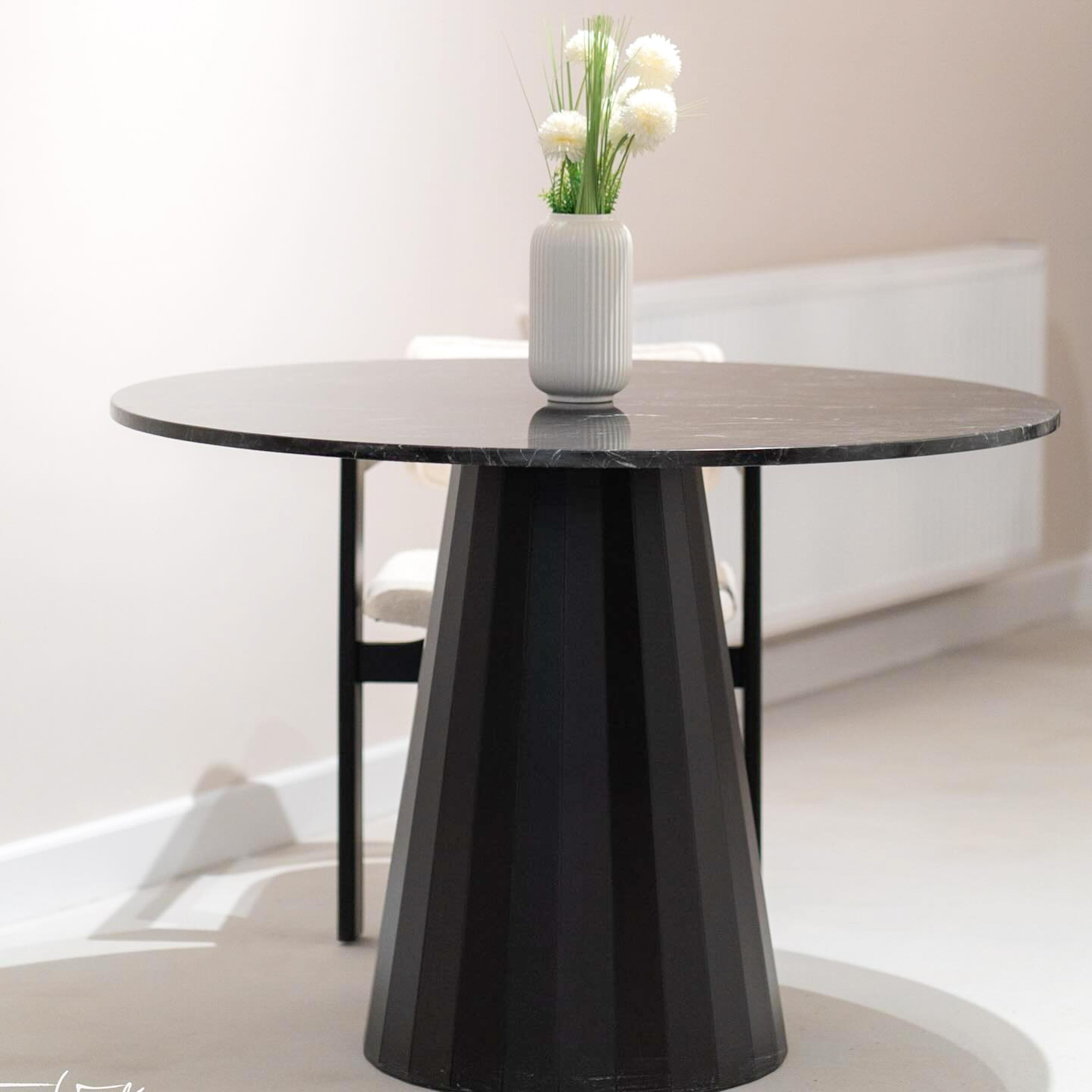 Turkish Alexander Black Marble Dining Table - Marble Top & Wood Base For Sale