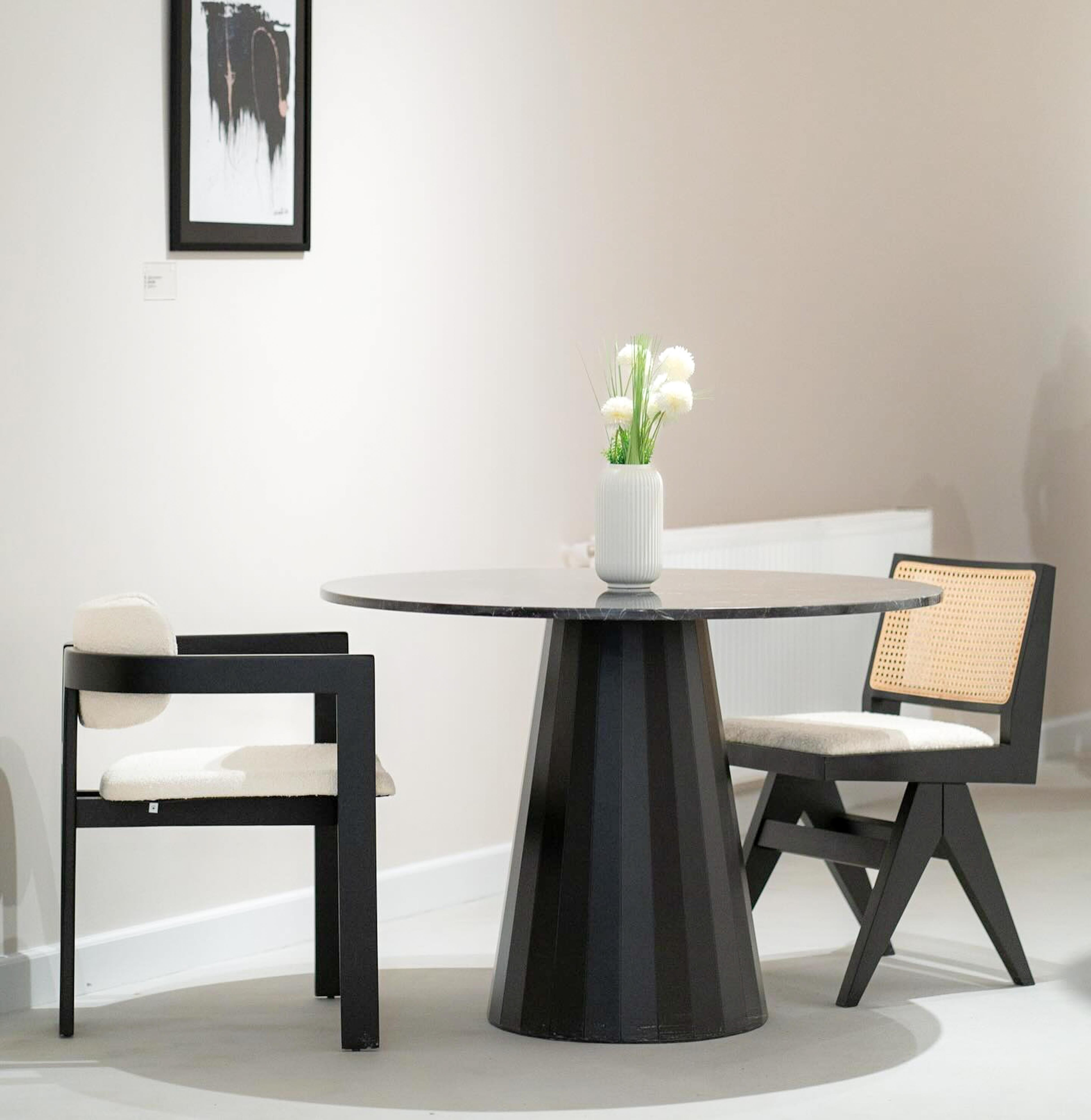 Carved Alexander Black Marble Dining Table - Marble Top & Wood Base For Sale