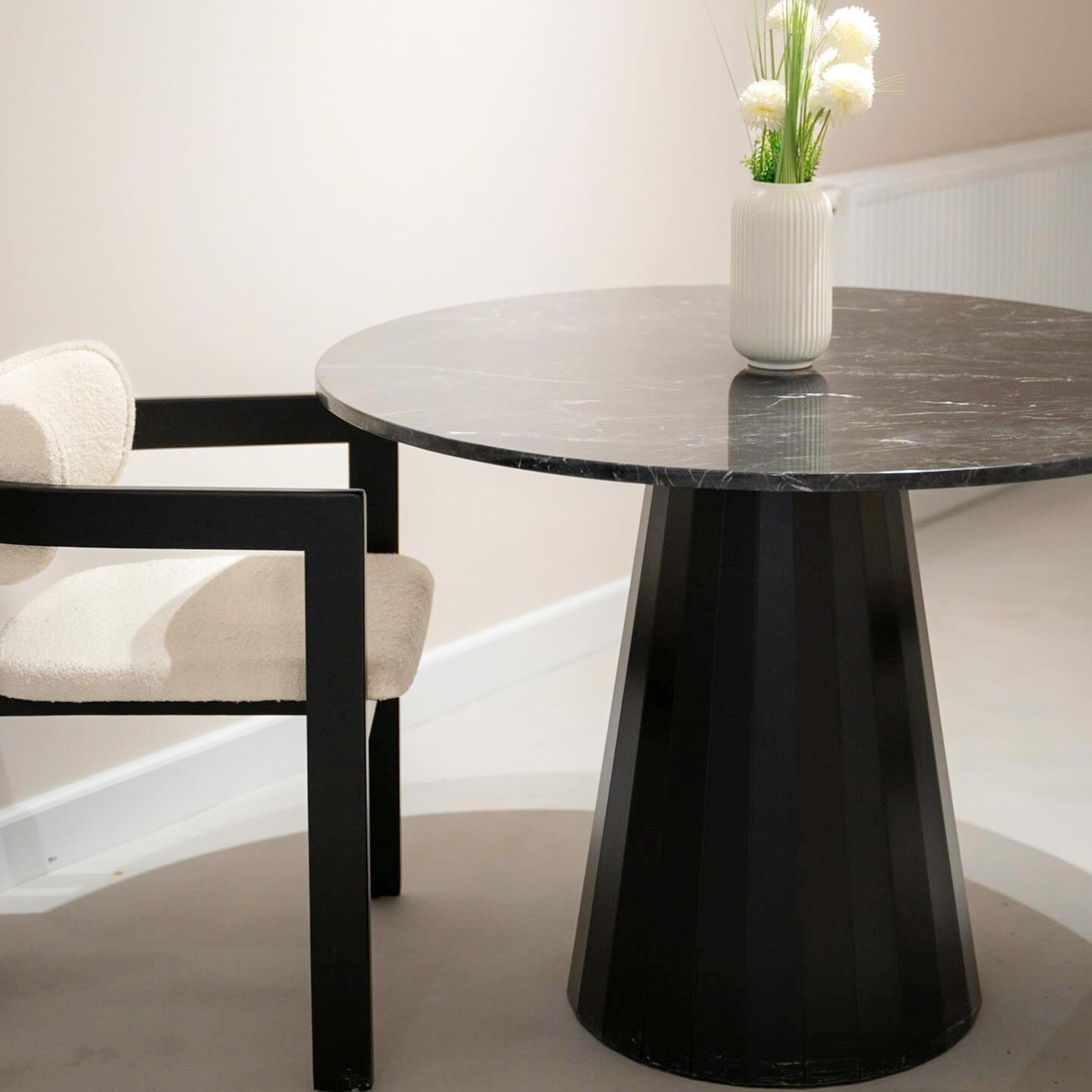 Contemporary Alexander Black Marble Dining Table - Marble Top & Wood Base For Sale