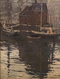 Antique "Reflections, " Alexander Bower, Boats on the Water, American Impressionism View