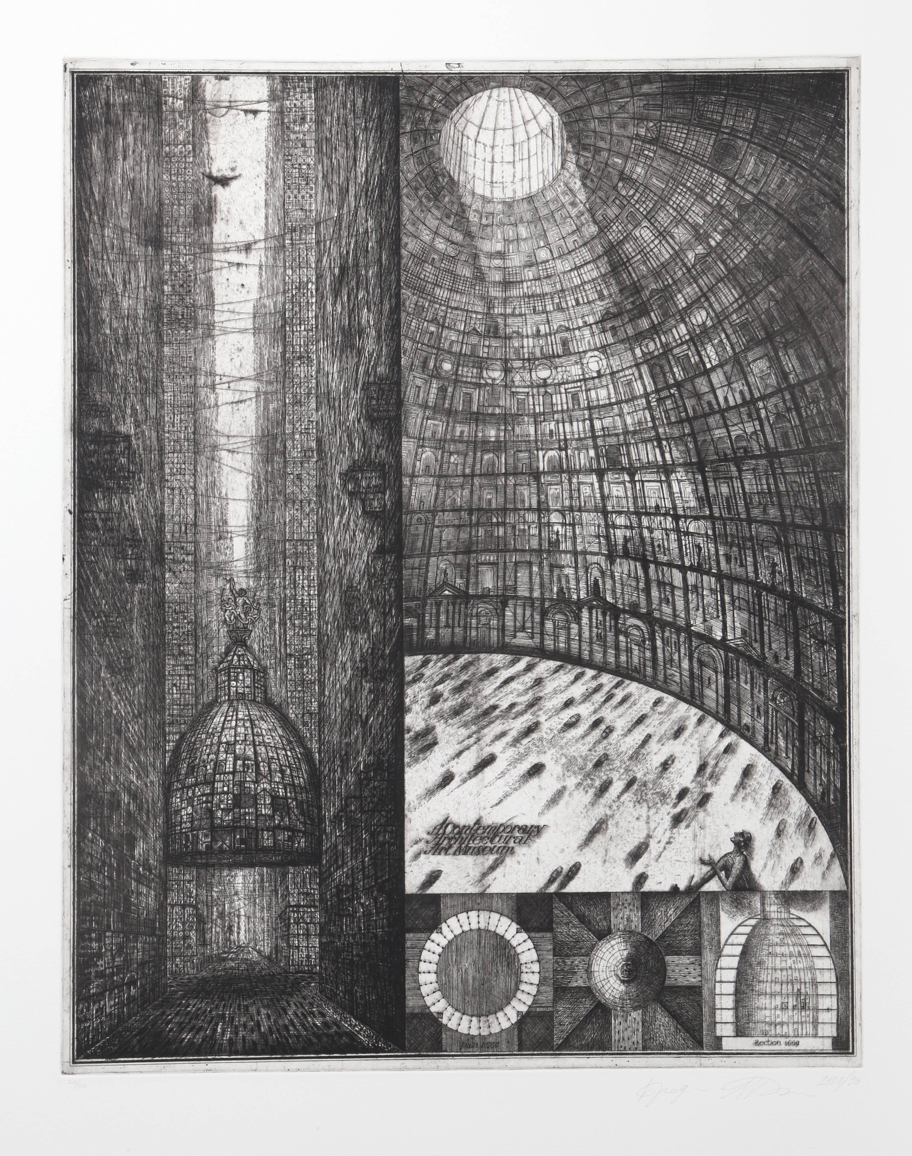 Alexander Brodsky and Ilya Utkin Abstract Print - Contemporary Architectural Art Museum from Brodsky and Utkin