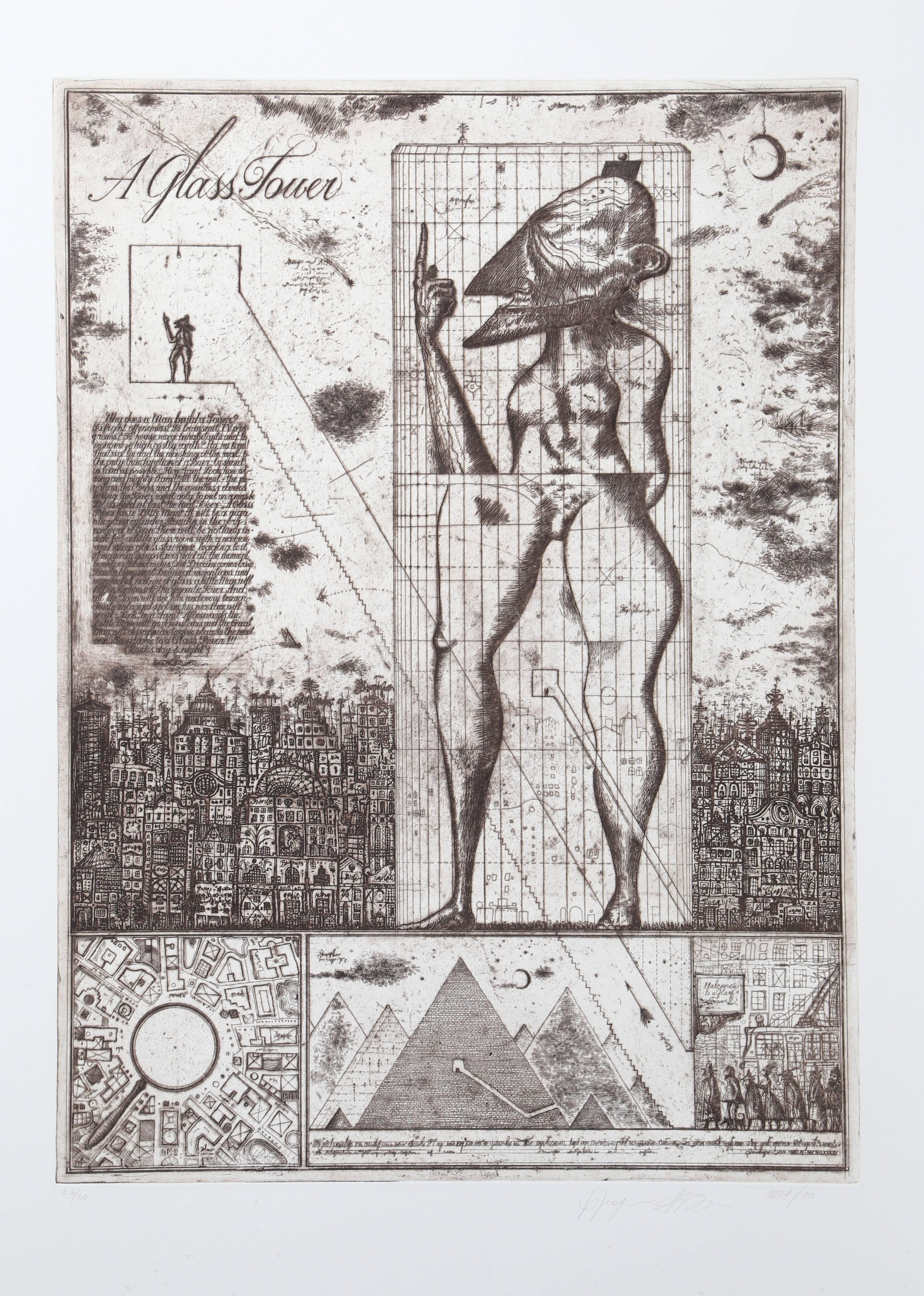 Alexander Brodsky and Ilya Utkin Abstract Print - Glass Tower II from Brodsky and Utkin: Projects 1981 - 1990
