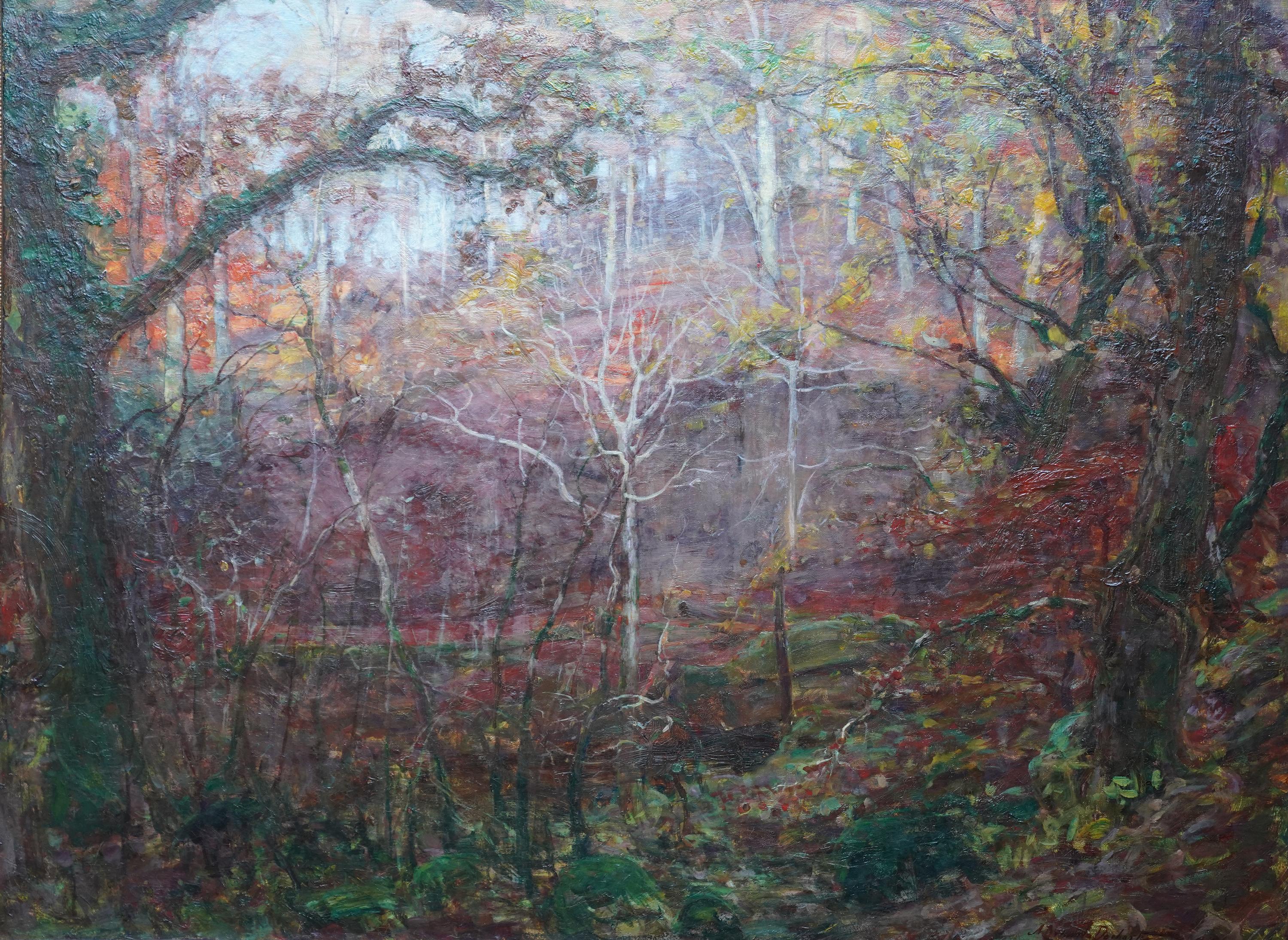 Autumnal Woodland Landscape, Ayrshire - Scottish Impressionist  art oil painting - Painting by Alexander Brownlie Docharty