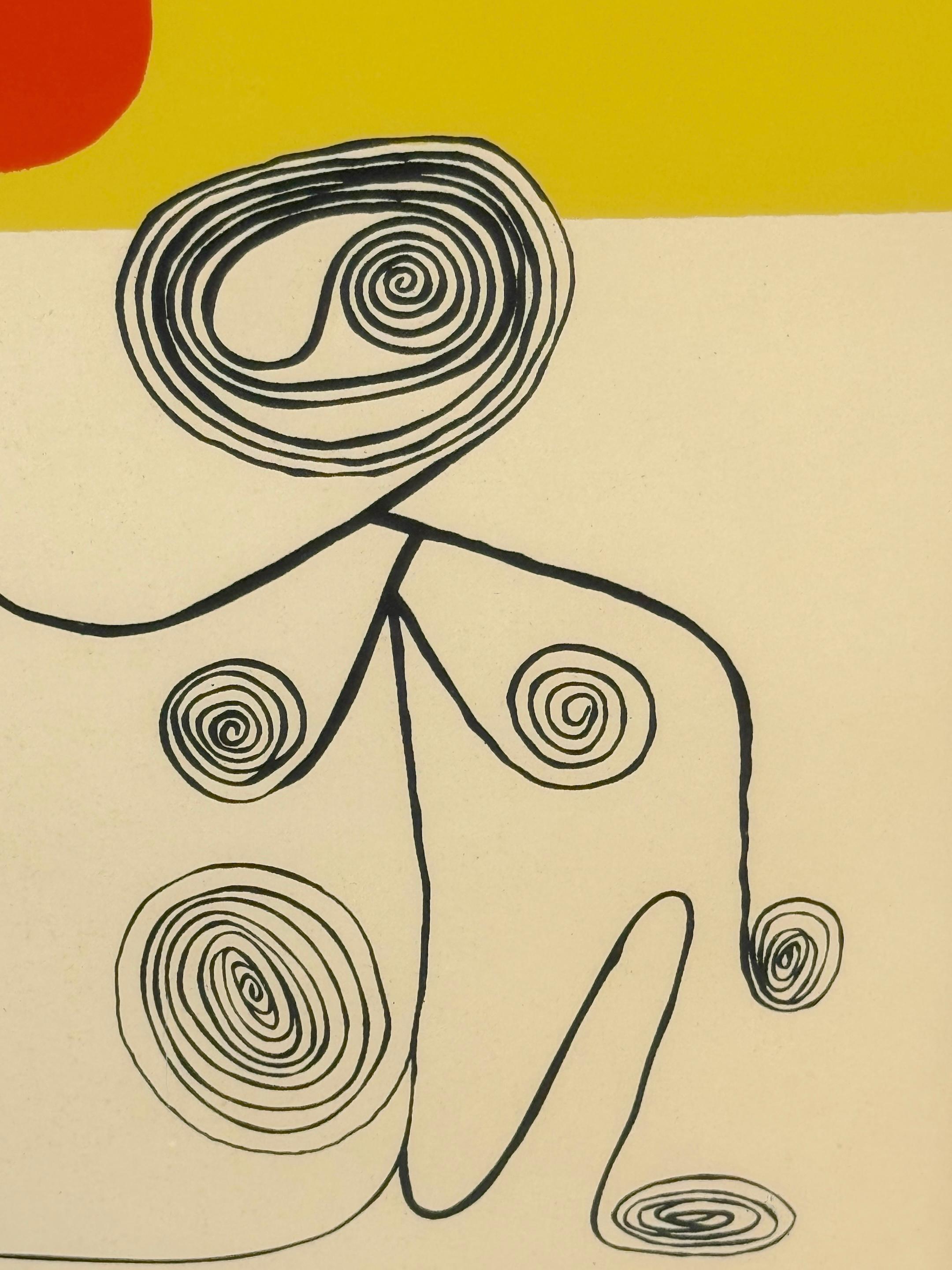 Alexander Calder, 1944 Color Lithograph, Wire Figure Under Red Sun In Good Condition For Sale In West Palm Beach, FL