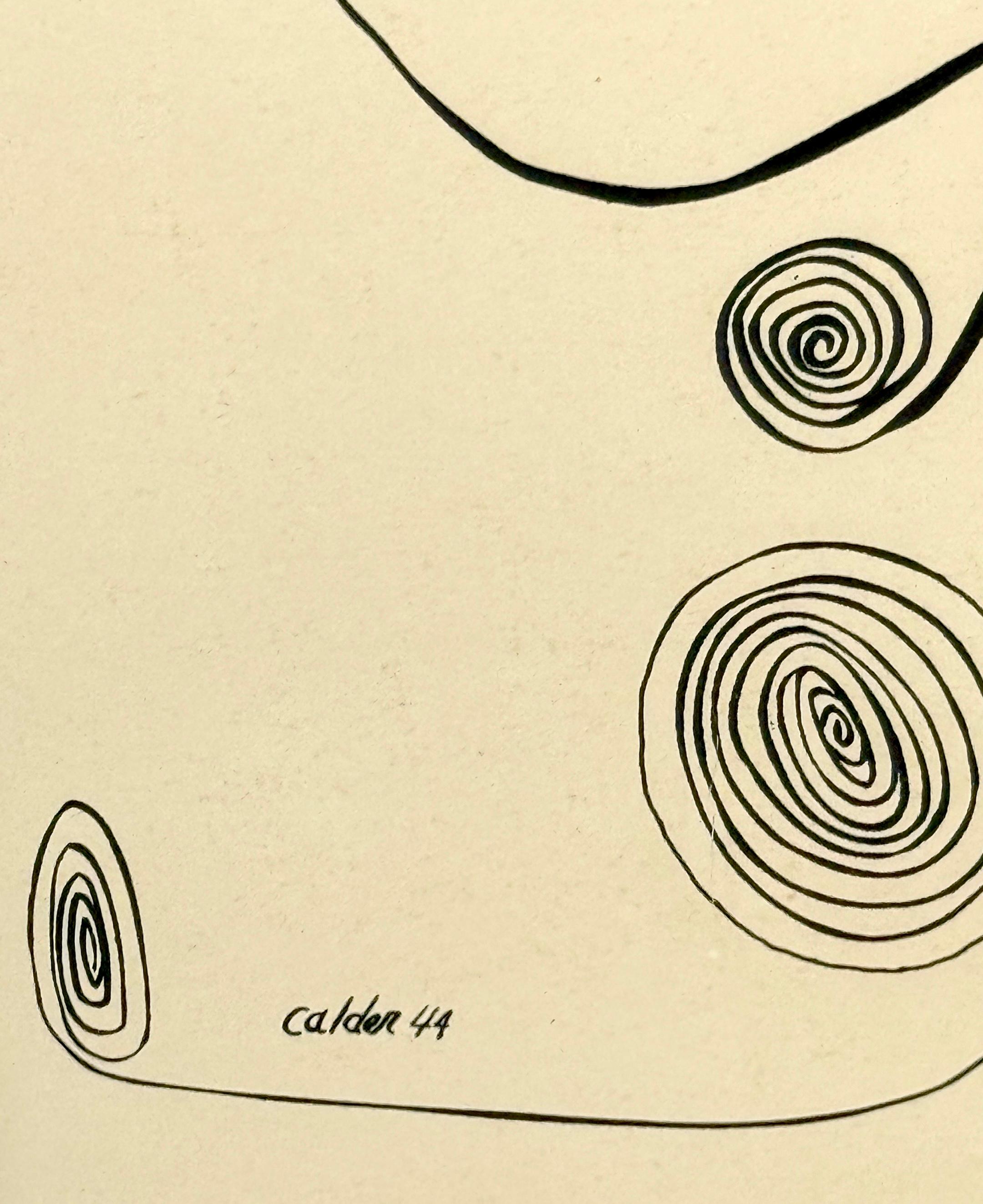 20th Century Alexander Calder, 1944 Color Lithograph, Wire Figure Under Red Sun For Sale