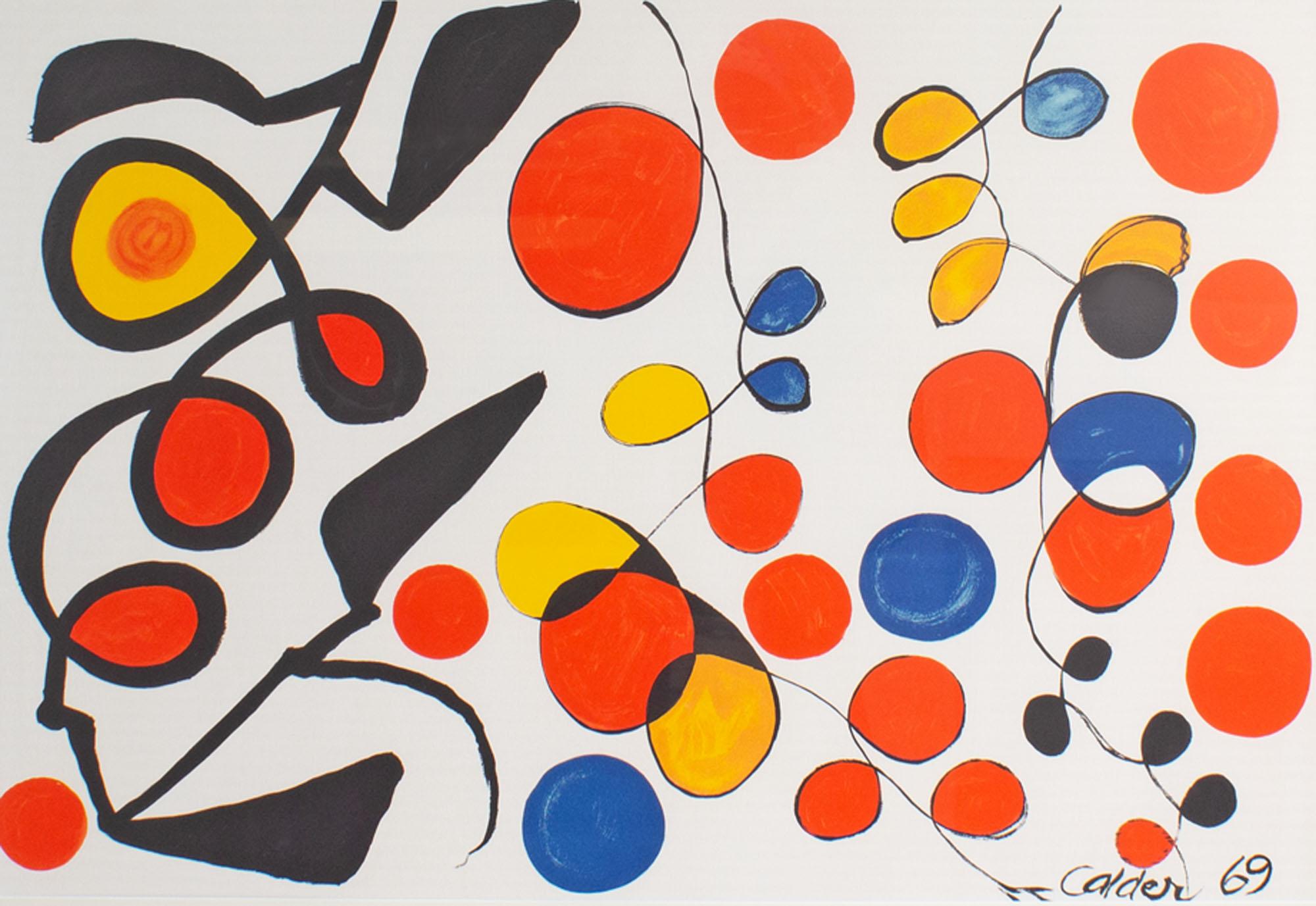A 1969 abstract lithograph by the American artist Alexander Calder (1898-1976). Titled 
