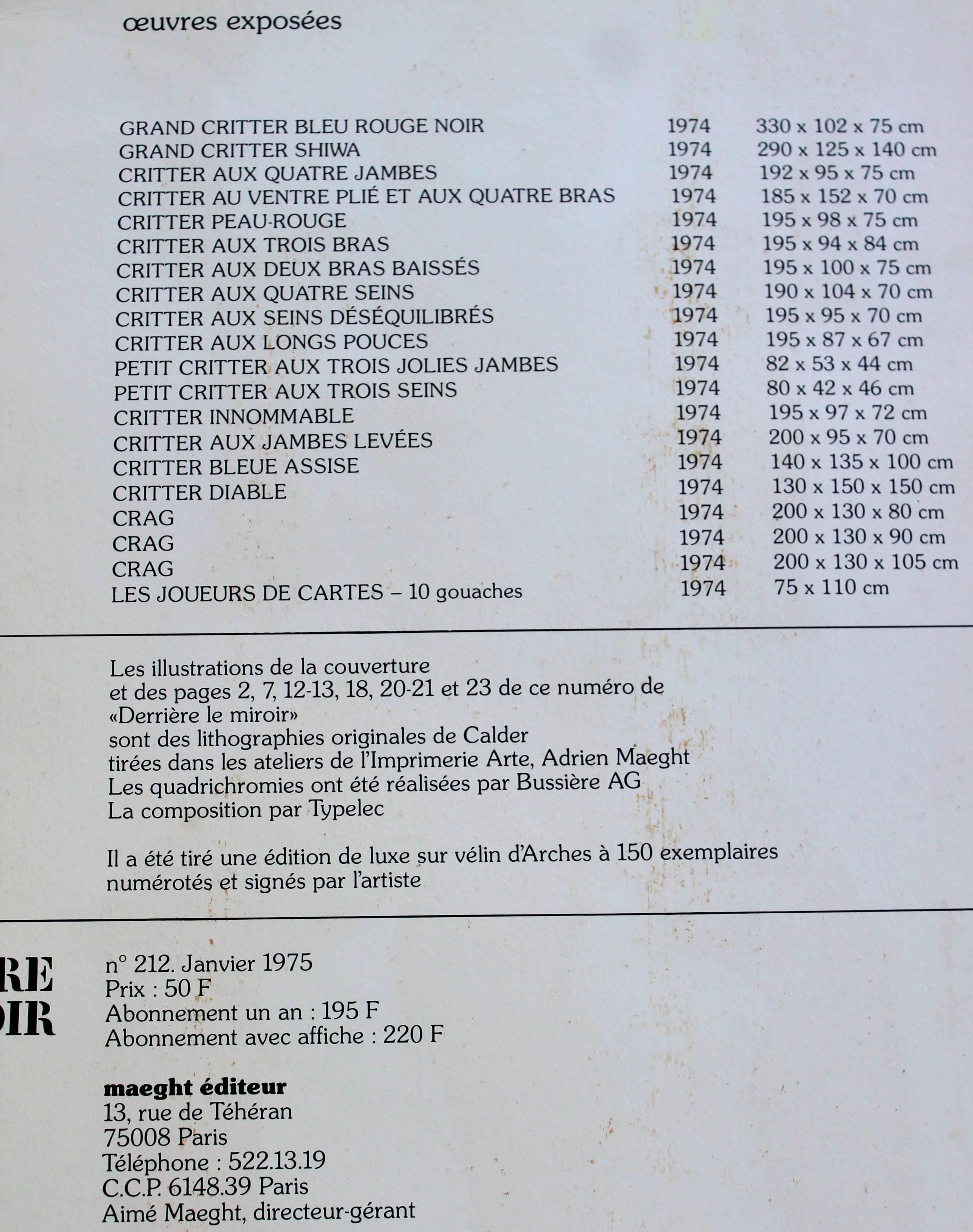 Papier Alexander Calder 1975 Lithographies Derriere Le Miroir