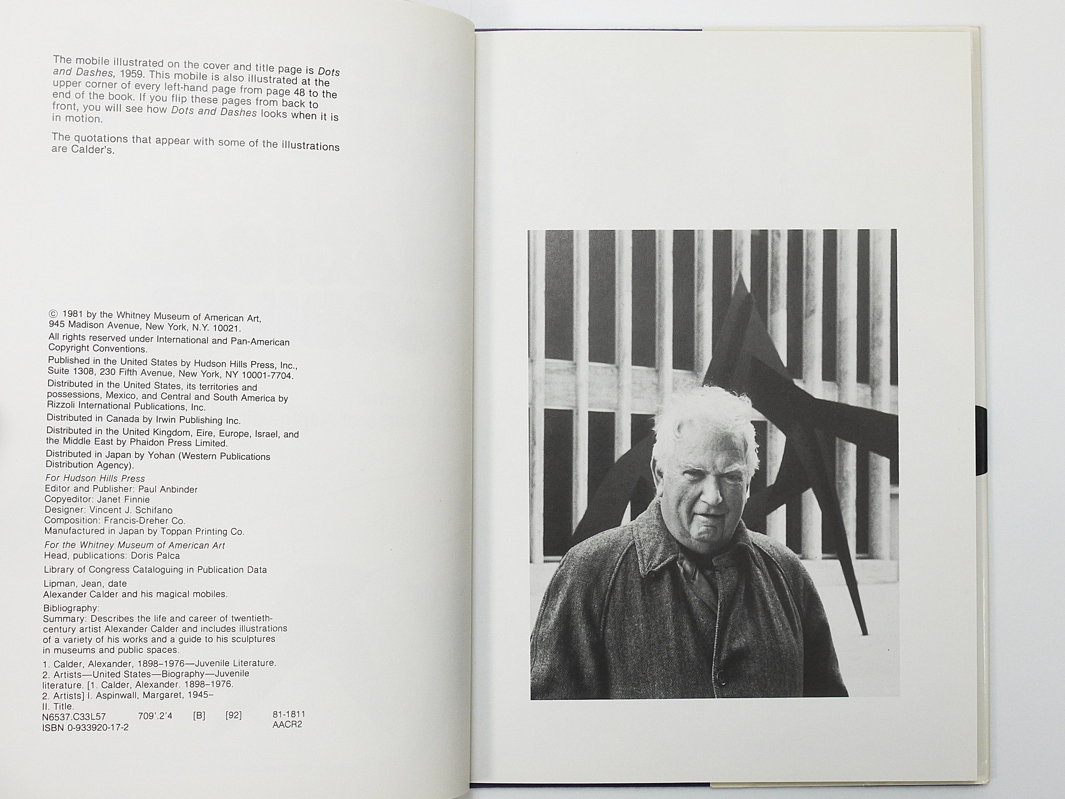 Paper Alexander Calder and His Magical Mobiles Art Book, Lipman & Aspinwal, 1st Ed. For Sale