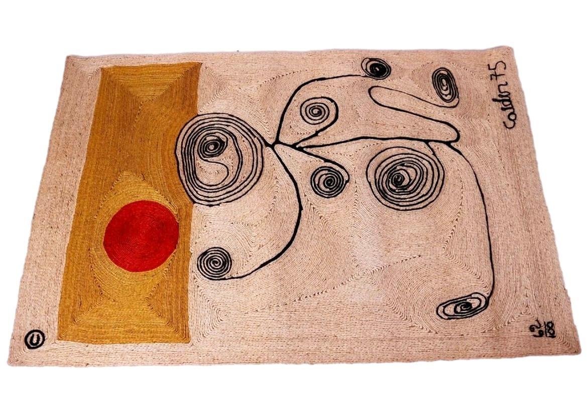 Incredibly rare and beautiful Alexander Calder jute tapestry hand made in Guatemala in 1975. Bon Art Edition Number 62 of only 100 made. Only one on the retail market available for sale. We have two other Calder jute tapestries in separate