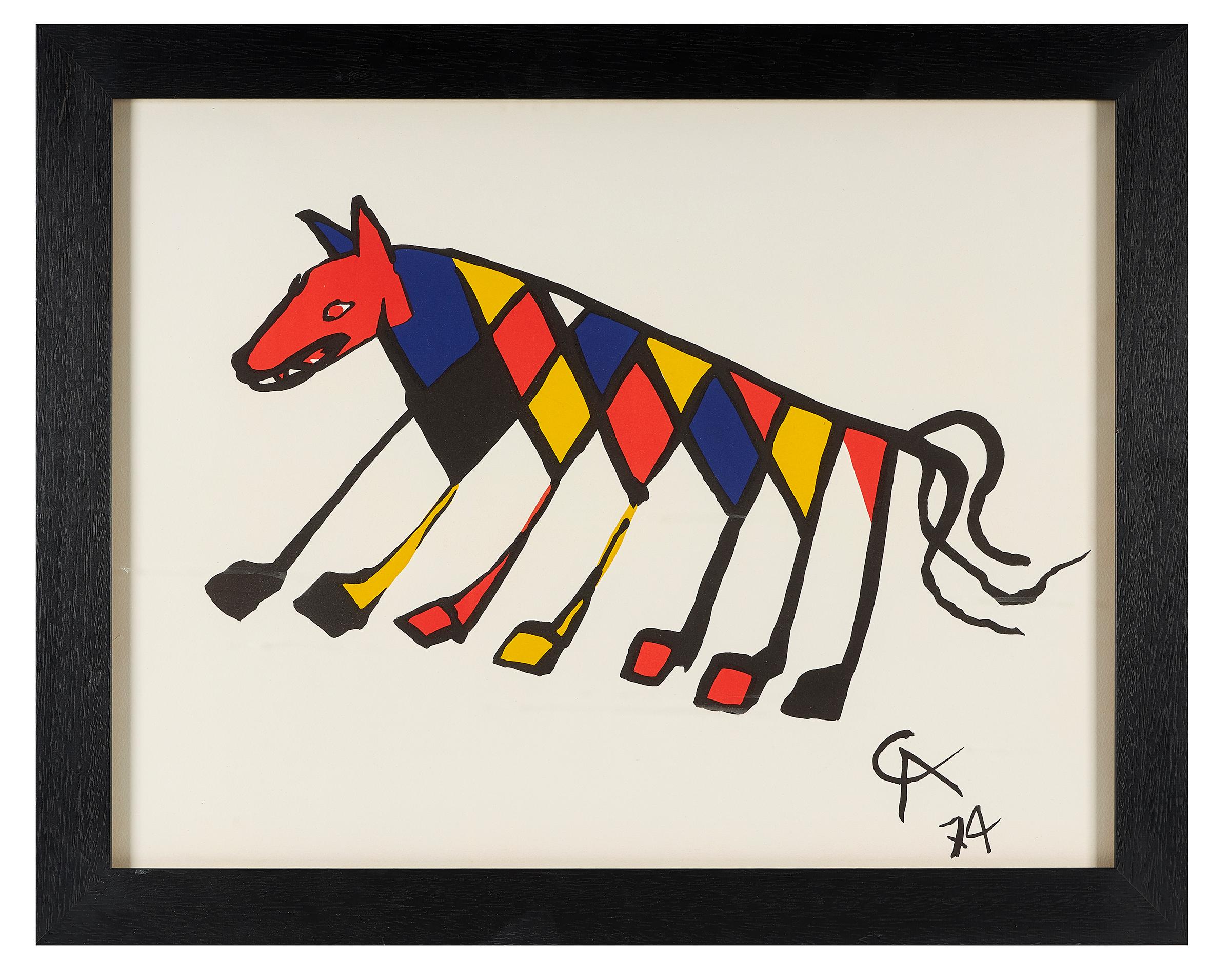 Alexander Calder (Américain, 1898-1976), 'Beastie' de 'Flying Colors', lithographie imprimée en couleurs, 1974, chacune sur papier vélin avec marges complètes imprimées jusqu'au bord, encadrée.