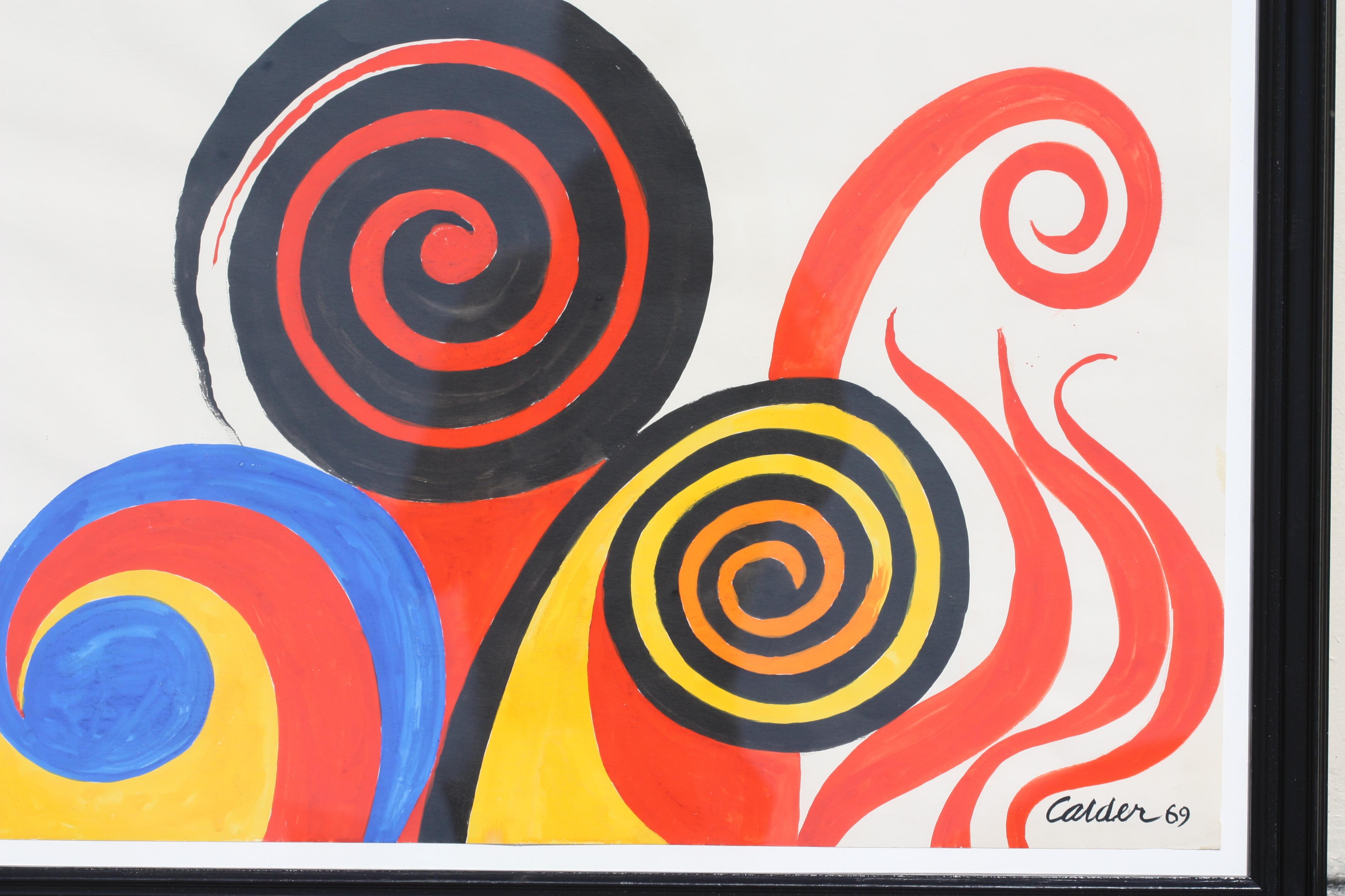 Alexander Calder,
1898-1976
Tempete (storm)
signed and dated 69
ink and gouache on paper
Measures: 43.5 by 29.5 in.
110.5 by 74.9 cm.
framed: 49.5 by 36.25 in.
125.7 by 92 cm.
this work is registered in the archives of The Calder