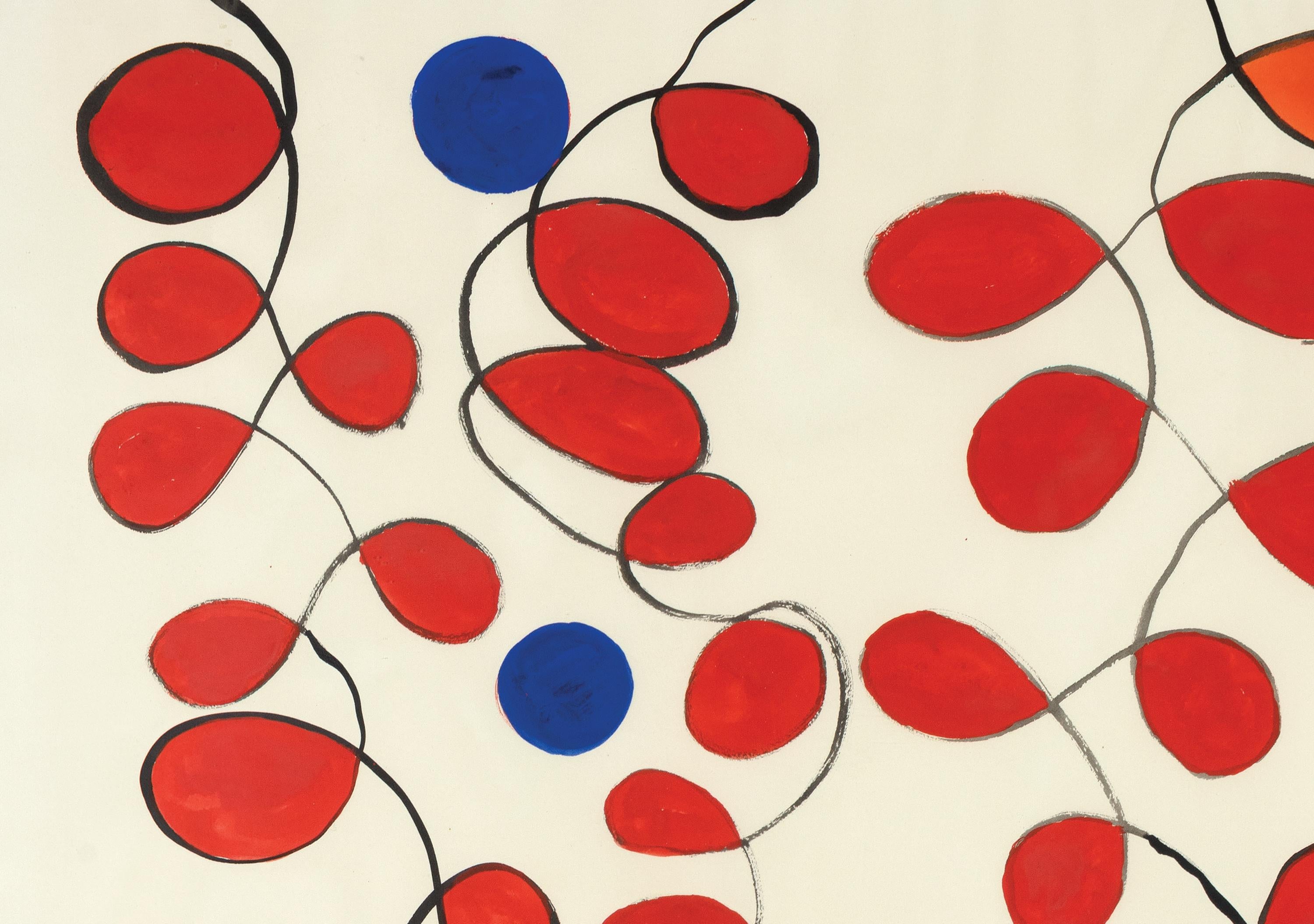 Blue Dots in Red Loops - Painting by Alexander Calder