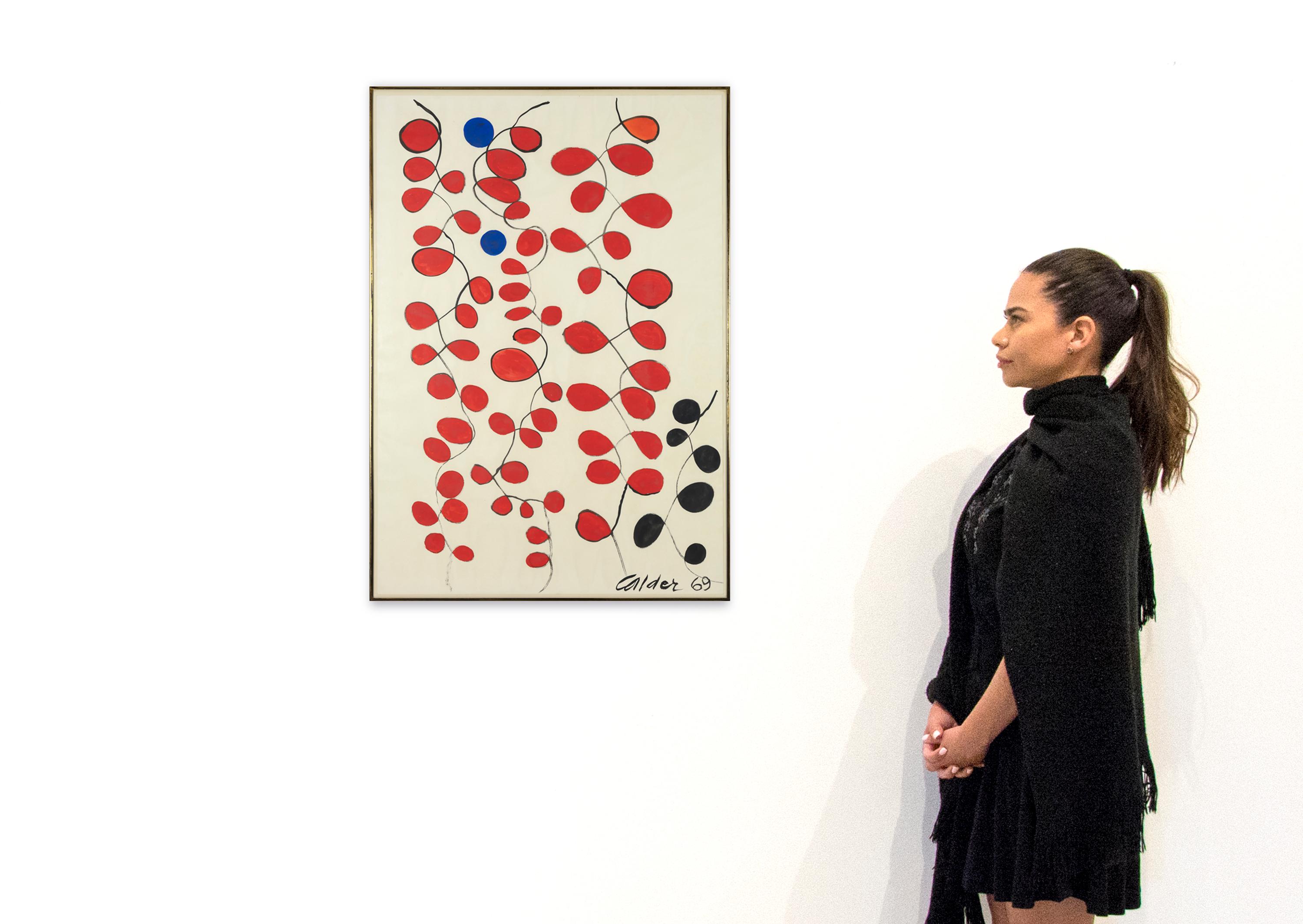 Blue Dots in Red Loops - Post-War Painting by Alexander Calder