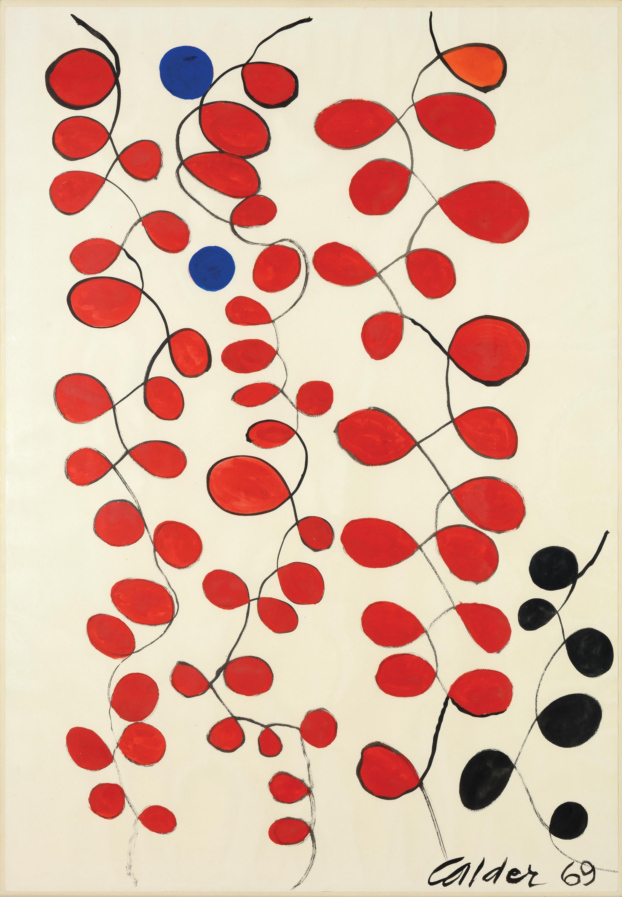 Alexander Calder Abstract Painting - Blue Dots in Red Loops