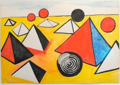 "Pyramids and Circles, " Gouache Painting on Paper by Alexander Calder