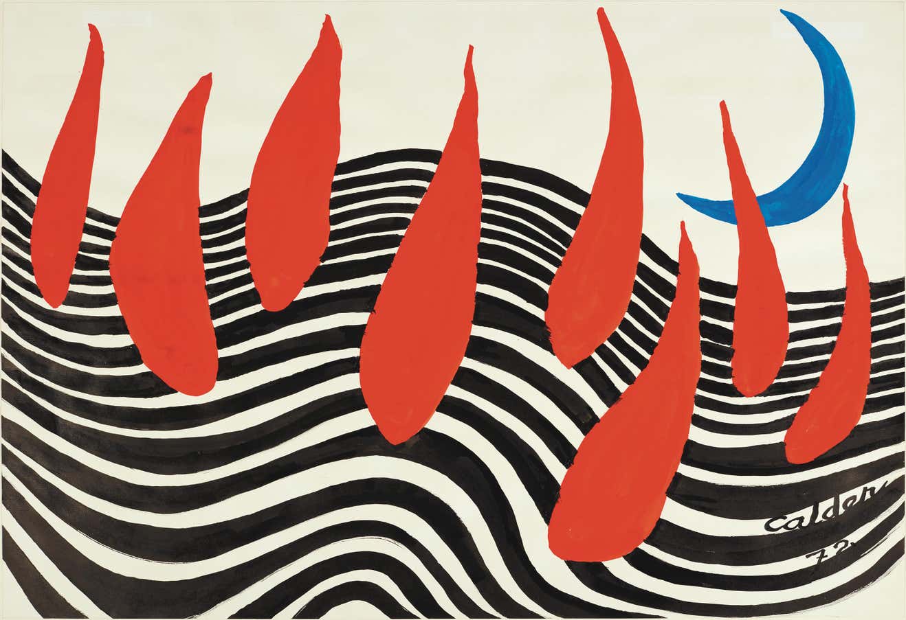 Calder Red Color Alexander Calder - Red Petals, Blue Moon For Sale at 1stDibs