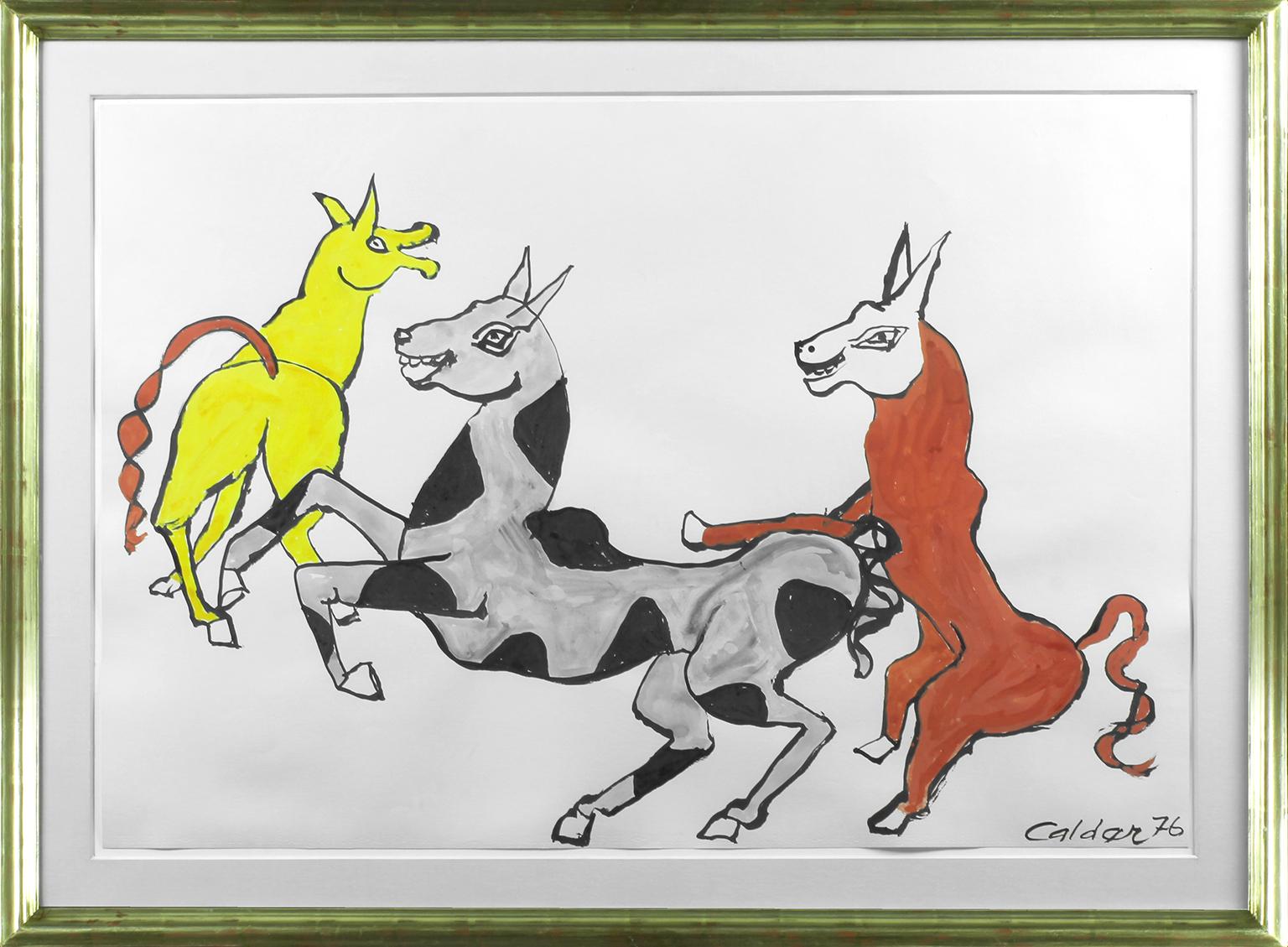 « Rire jaune », 1976  Œuvre d'art signée à la gouache et à l'encre sur papier d'Alexander Calder