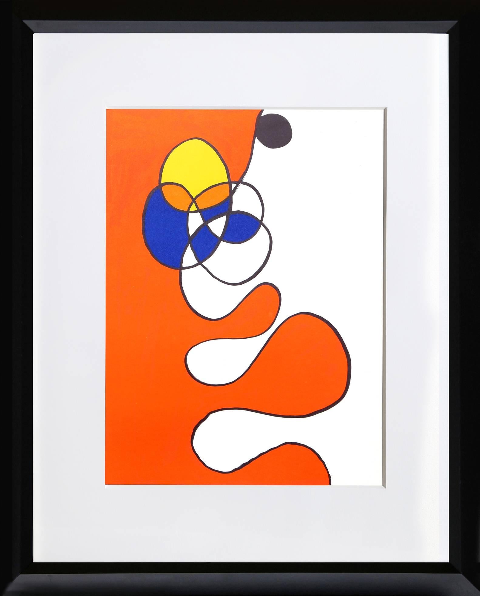 Eine Original-Lithografie von Alexander Calder mit bunten Wirbeln aus Derriere Le Miroir, Oktober 1968

Künstler: Alexander Calder, Amerikaner (1898 - 1976)
Titel: Auszug III aus Derriere Le Miroir
Jahr: 1968
Medium: Lithographie
Größe: 15 x 11 Zoll