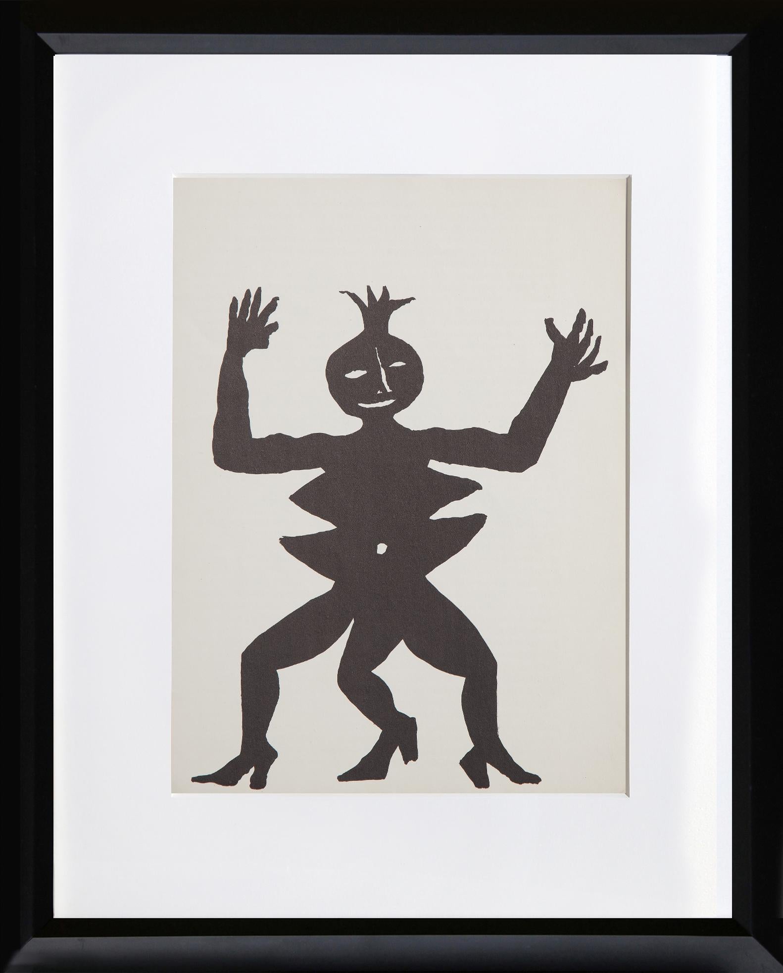 Akrobatin auf Absätzen aus Derriere Le Miroir von Alexander Calder, Amerikaner (1898-1976)
Datum: 1975
Lithographie
Größe: 15 x 11 Zoll (38,1 x 27,94 cm)
Drucker: Maeght, Paris
Verlag: Maeght Editeur, Paris