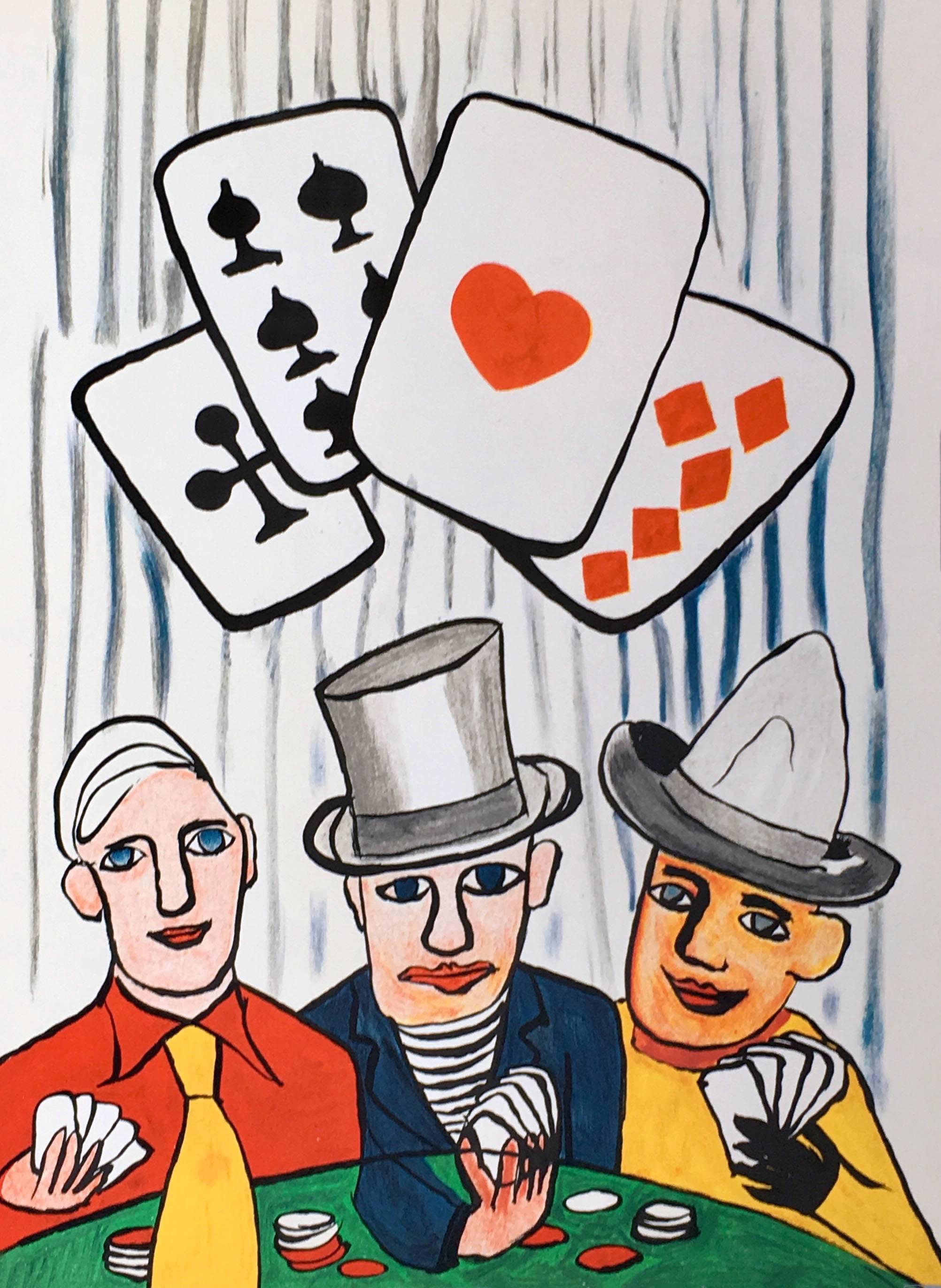 Alexander Calder Card Players Lithograph 1975:

Lithograph in colors; 11 x 15 inches.
Very good overall vintage condition.
Unsigned from an edition of unknown.
Portfolio: Derrière le miroir Published by: Galerie Maeght, Paris, 1973.

Derrière le