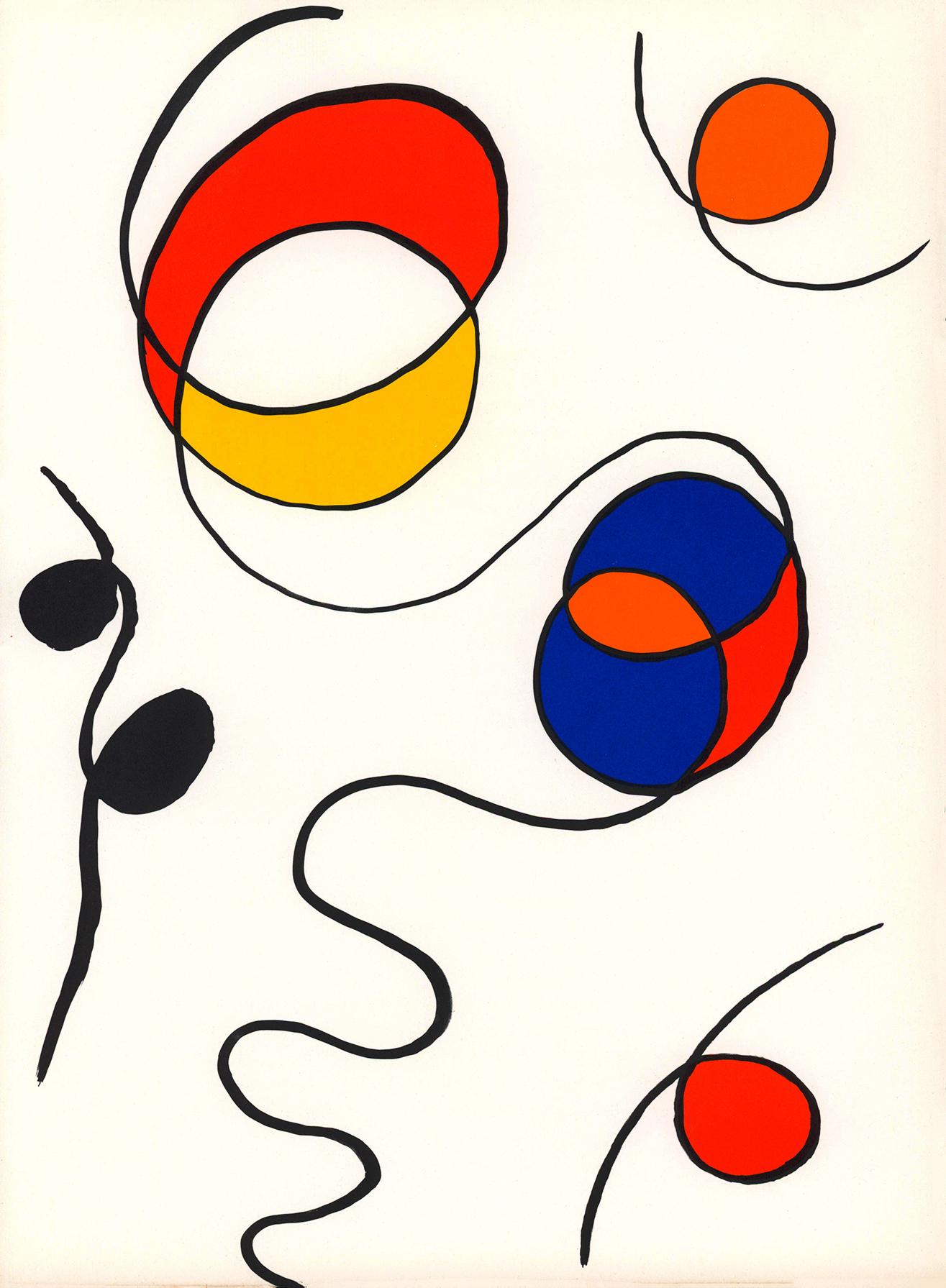 Alexander Calder Lithograph c. 1967 from Derrière le miroir:

Lithograph in colors; 15 x 11 inches.
Very good overall vintage condition; well-preseved. 
Unsigned from an edition of unknown.
From: Derrière le miroir Printed in France c. 1967.