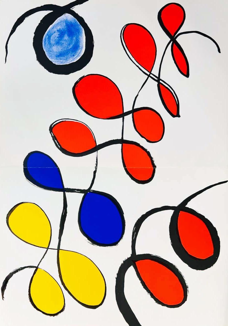 Alexander Calder Lithograph c. 1967 from Derrière le miroir:

Lithograph in colors; 15 x 22 inches.
Very good overall vintage condition; contains center fold-line as originally issued; well-preseved. 
Unsigned from an edition of unknown.
From: