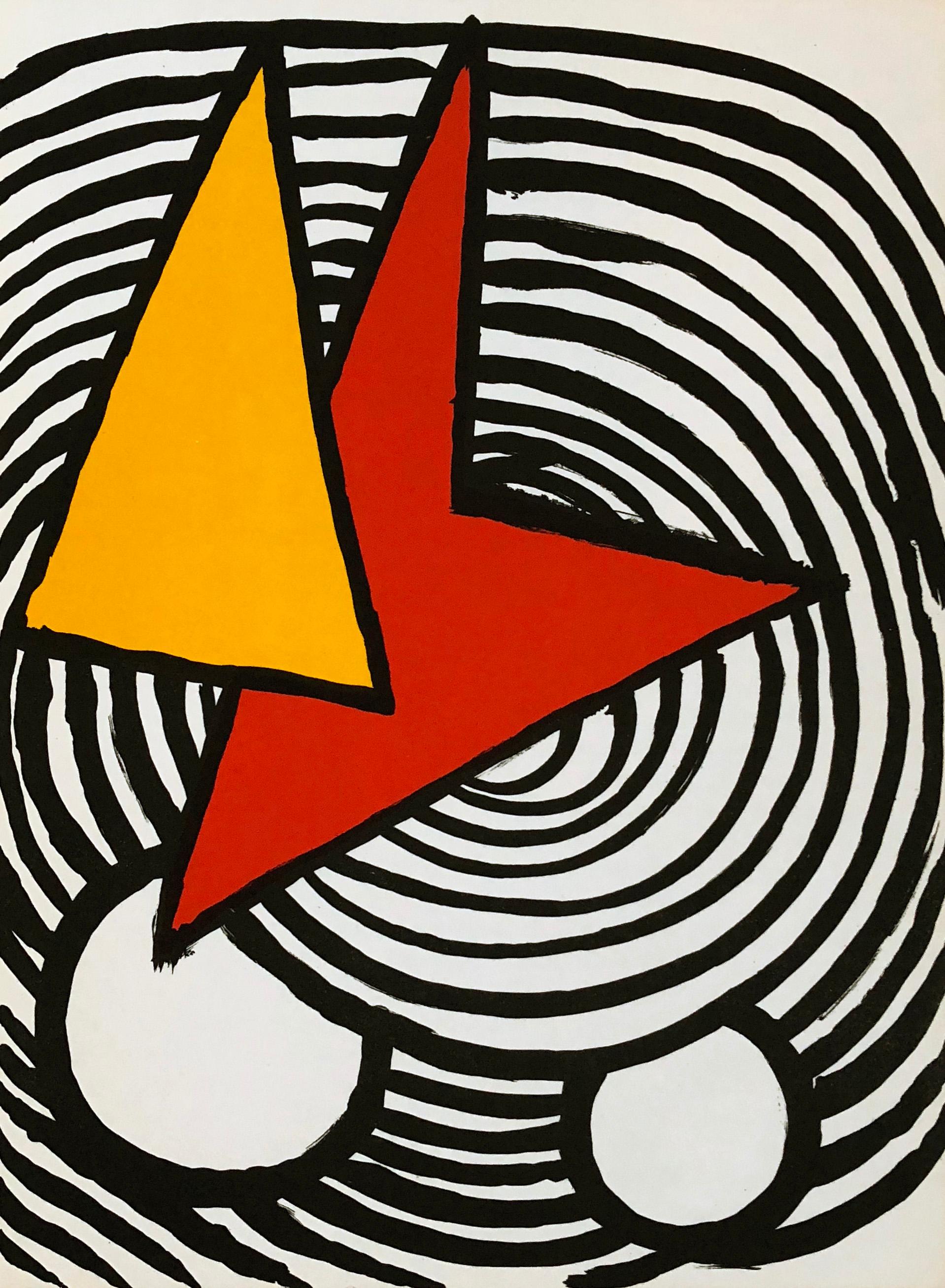 Alexander Calder Lithographie ca. 1973 aus Derrière le miroir:

Farblithographie; 15 x 11 Zoll.
Sehr guter Gesamtzustand; gut präpariert. 
Unsigniert aus einer Auflage von unbekannt.
Von: Derrière le miroir Gedruckt in Frankreich ca. 1967.