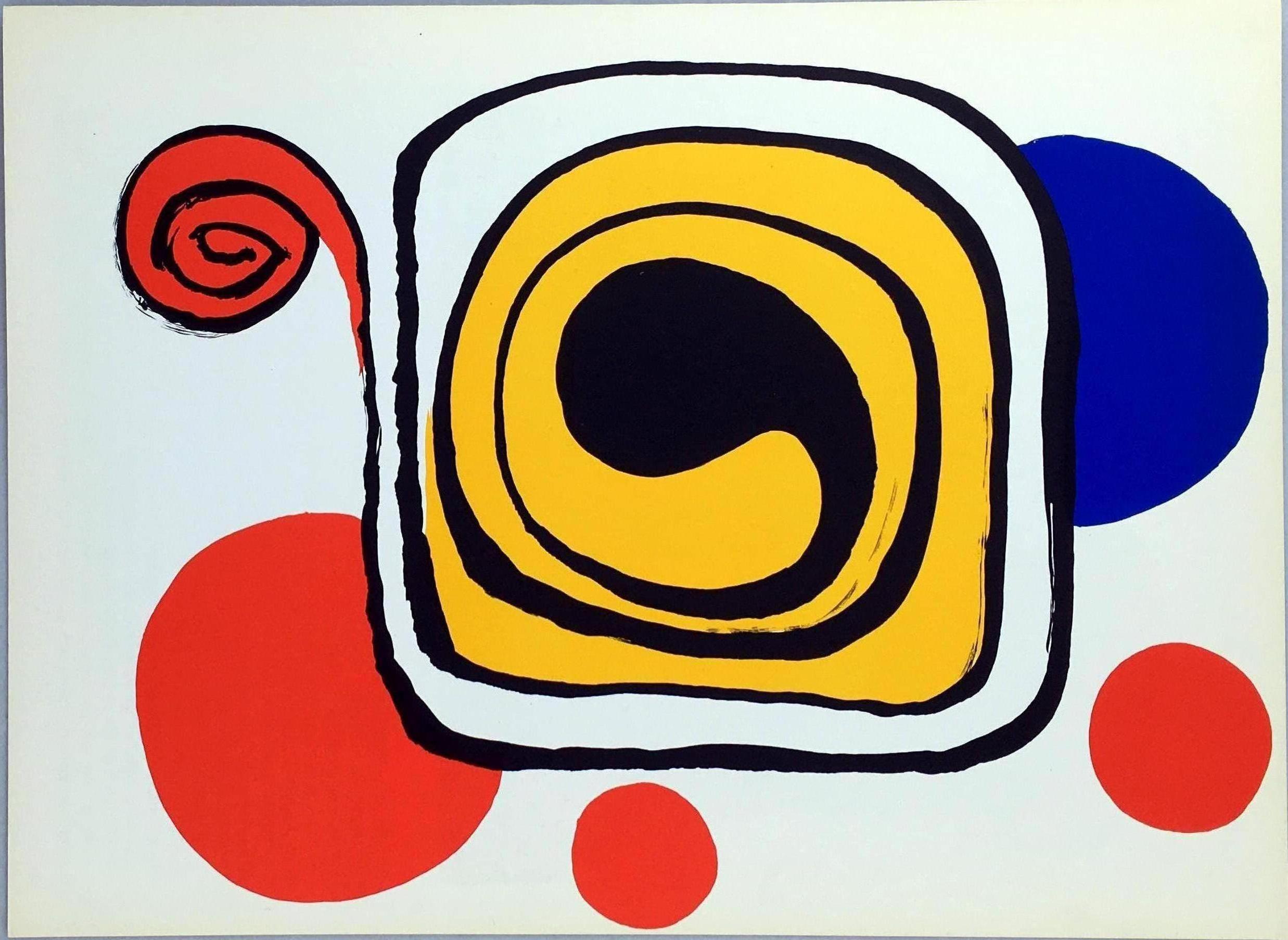 Vintage Alexander Calder Lithograph (after Calder) 
Portfolio: Derriere Le Miroir, 1971
Published by: Galerie Maeght, Paris, 1971
Excellent frame piece. Superb overall quality. 

Off-set lithograph in colors
11 x 15 inches
Minor fading; otherwise