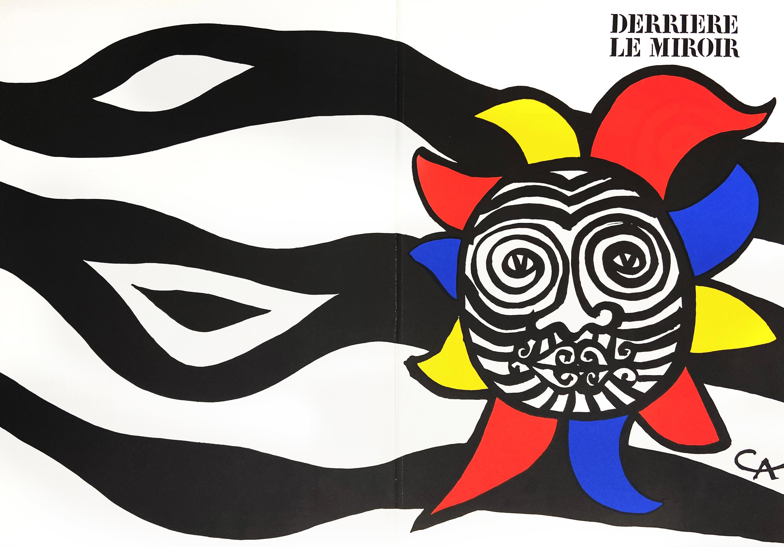 Alexander Calder Lithographic cover from Derrière le miroir c. 1966:

Lithographic cover; 15 x 11 inches (folding out to 15 x 22inches; see image 2).
Very good overall vintage condition with crisp colors. As pictured; cover only.
Unsigned from an