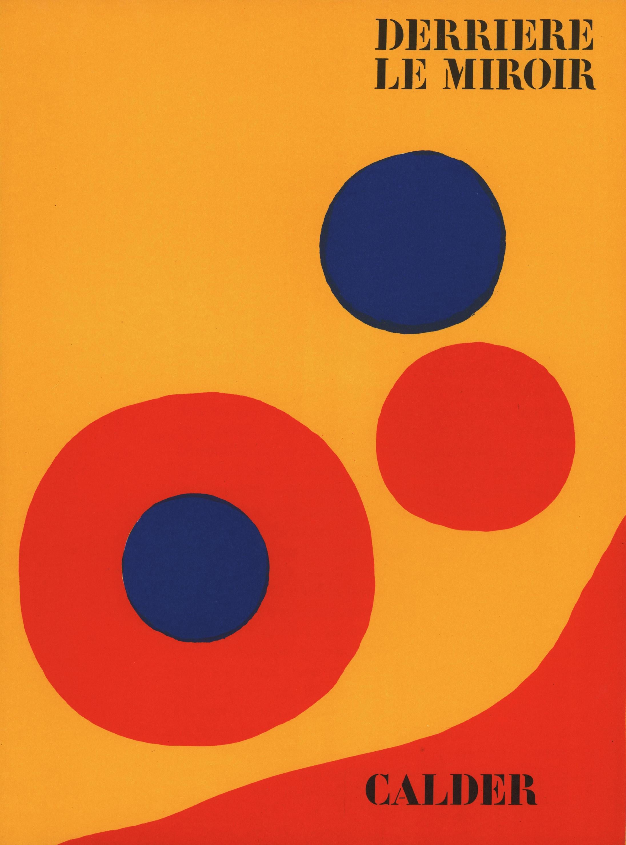 Alexander Calder Couverture lithographique : Derrière le miroir 1973 :

Feuille de couverture lithographique ; 15 x 11 pouces.
Très bon état général vintage.
Non signé d'une édition d'inconnus.
Portefeuille : Derrière le miroir, 1973.
Superbe mat et