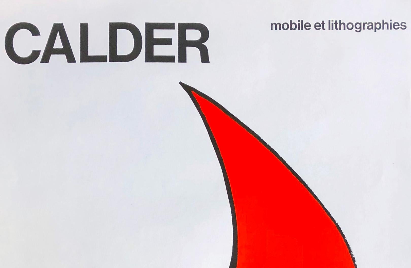 Original Alexander Calder Mobile et Lithographies poster, c.1974

Medium: Offset lithograph 
Dimensions: 22.5 x 30.5 inches 
An original 1st printing in very good vintage condition. 
Plate signed on the lower right from an edition of unknown.
This